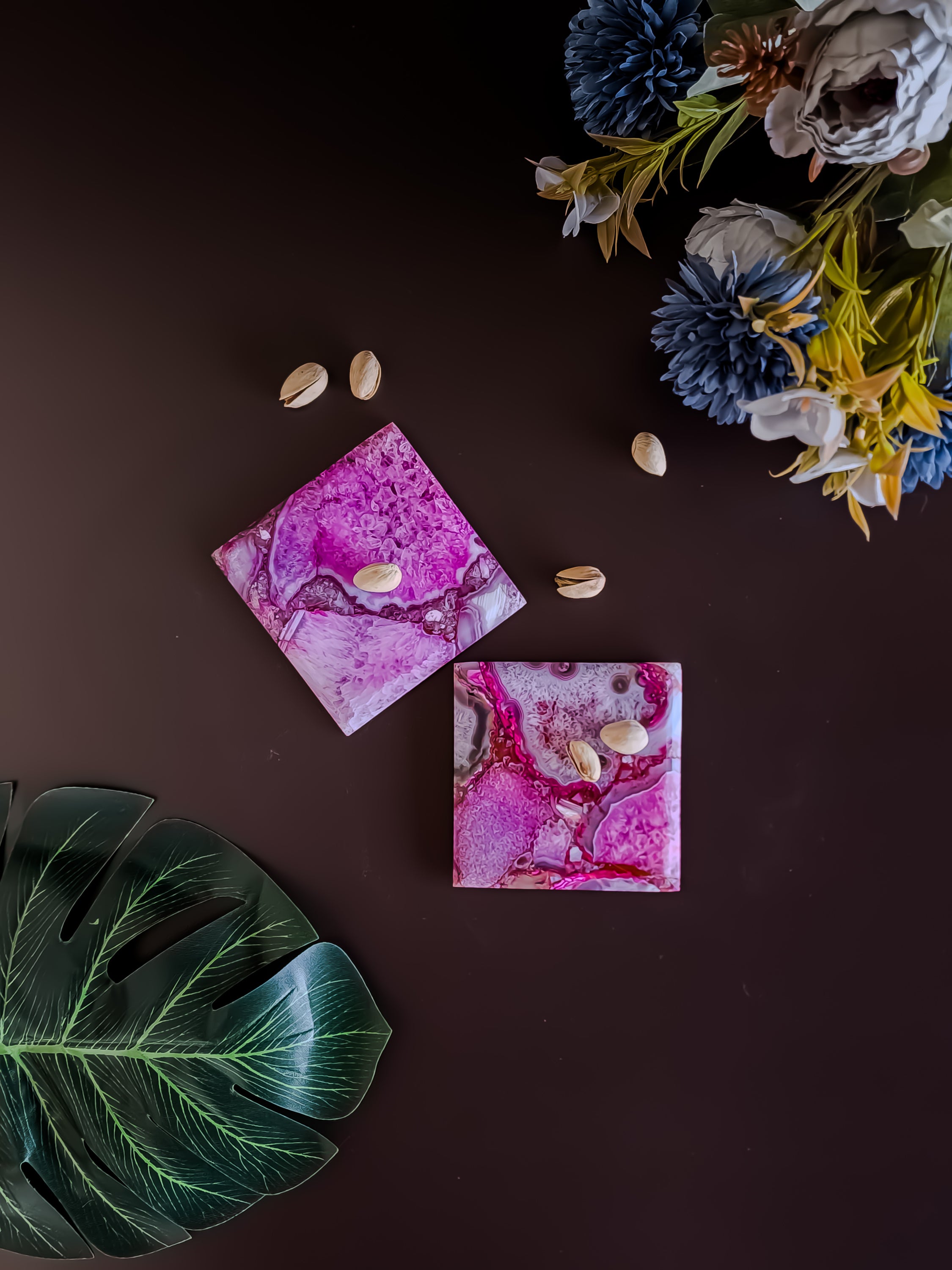 Pink Agate Coaster- Square ( Set Of 2 )