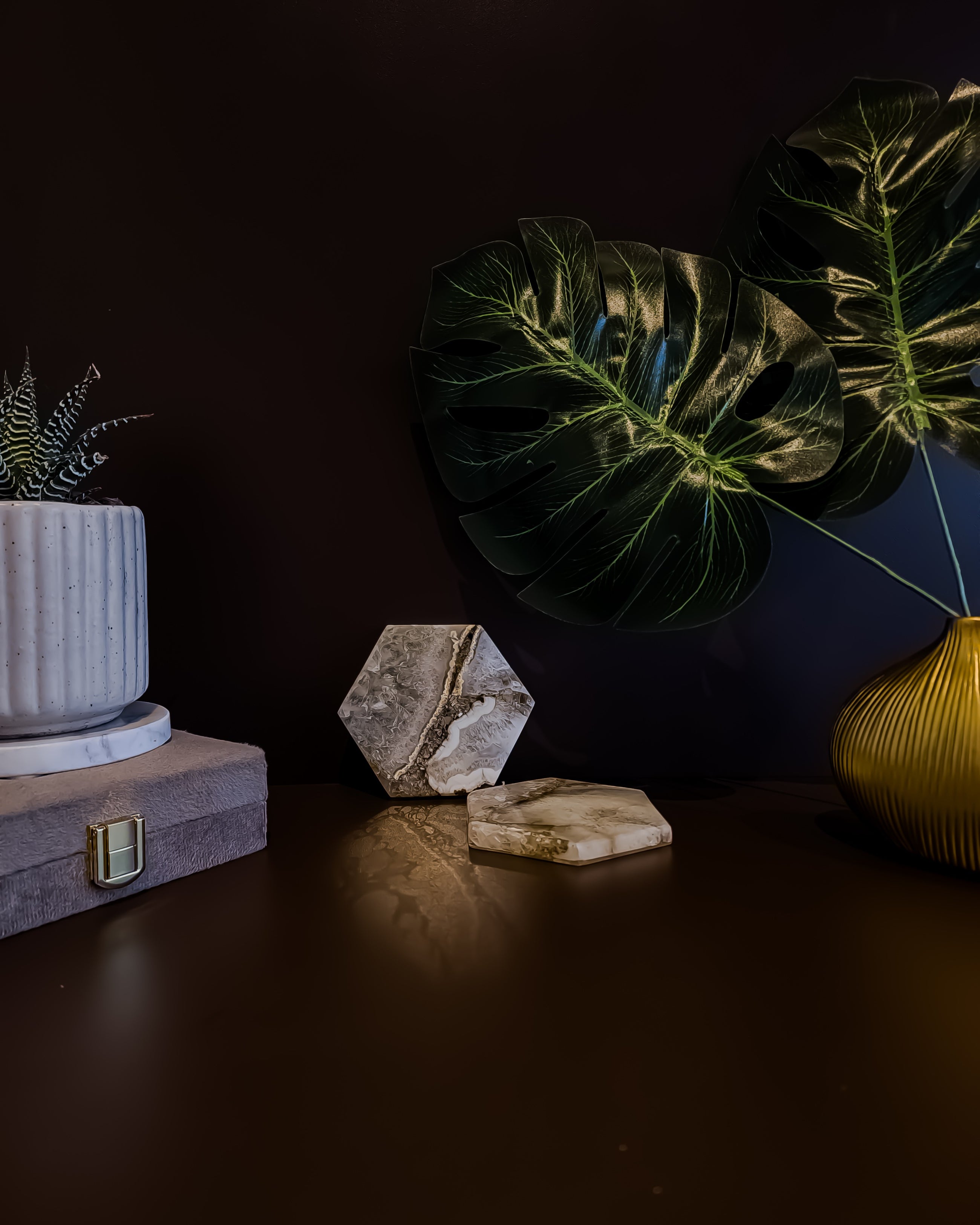 Natural Agate Coaster - Hexagon ( Set Of 2 )