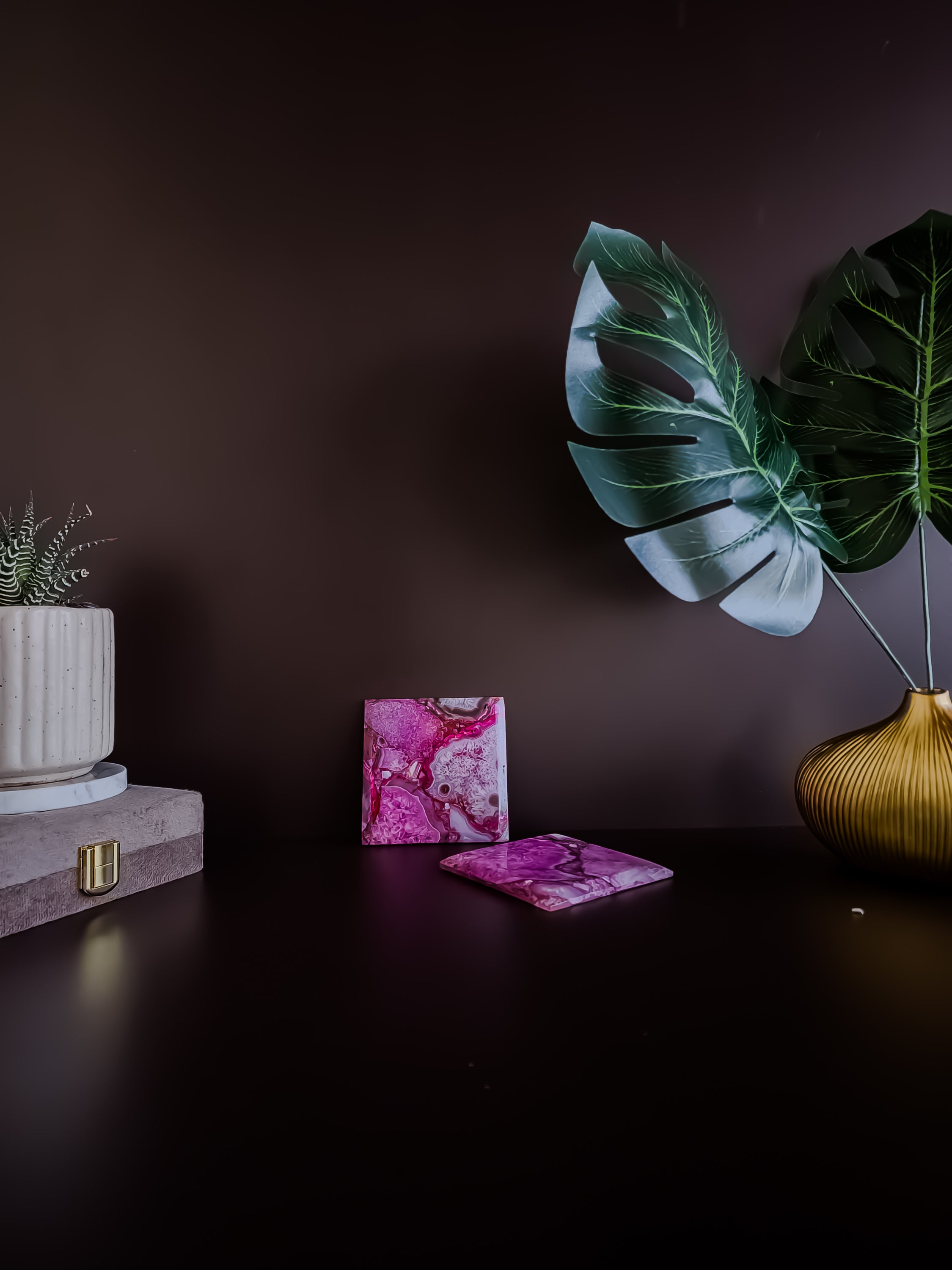 Pink Agate Coaster- Square ( Set Of 2 )