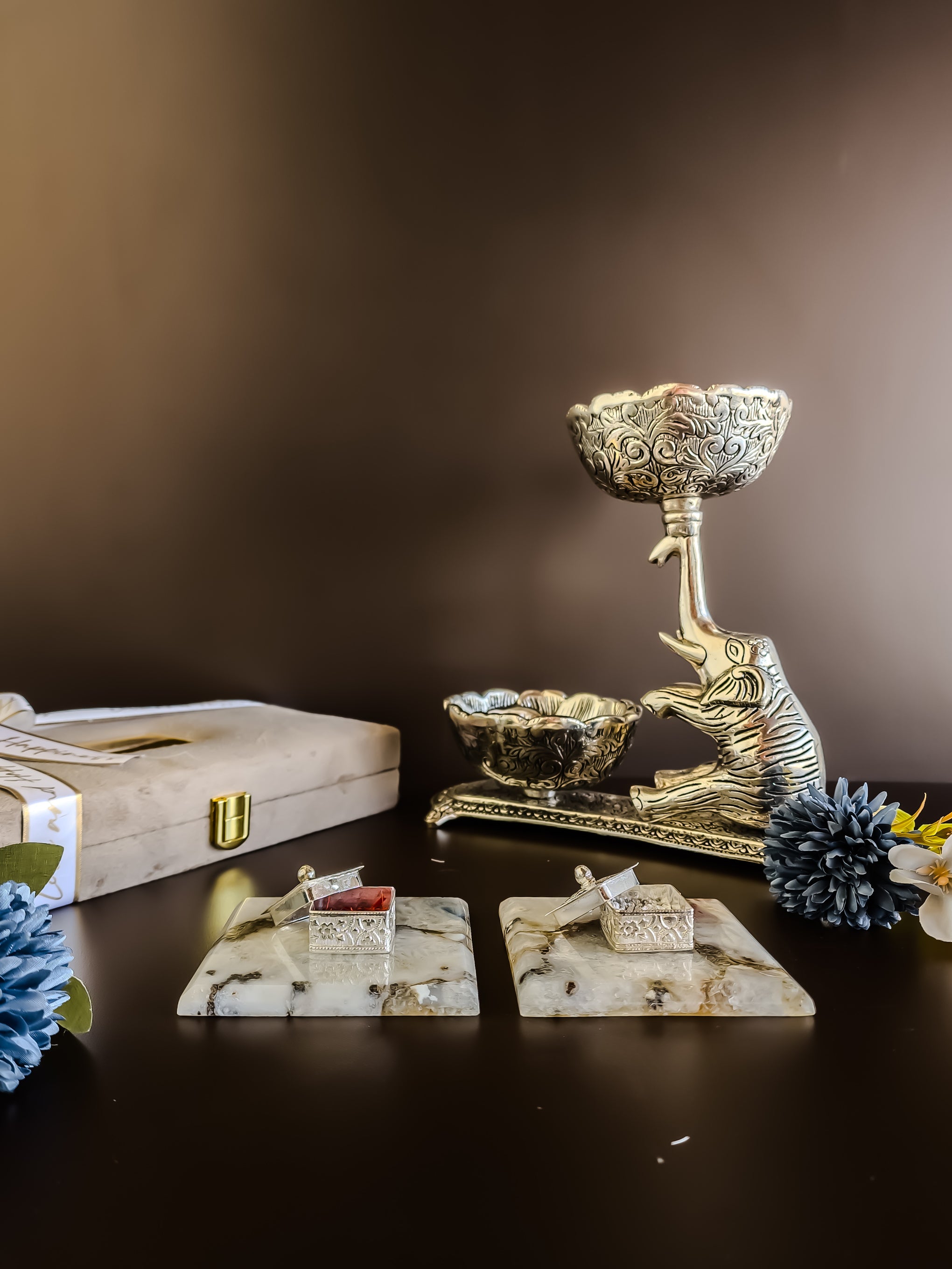 Natural Agate Kesar Elaichi Luxe Set( Square )