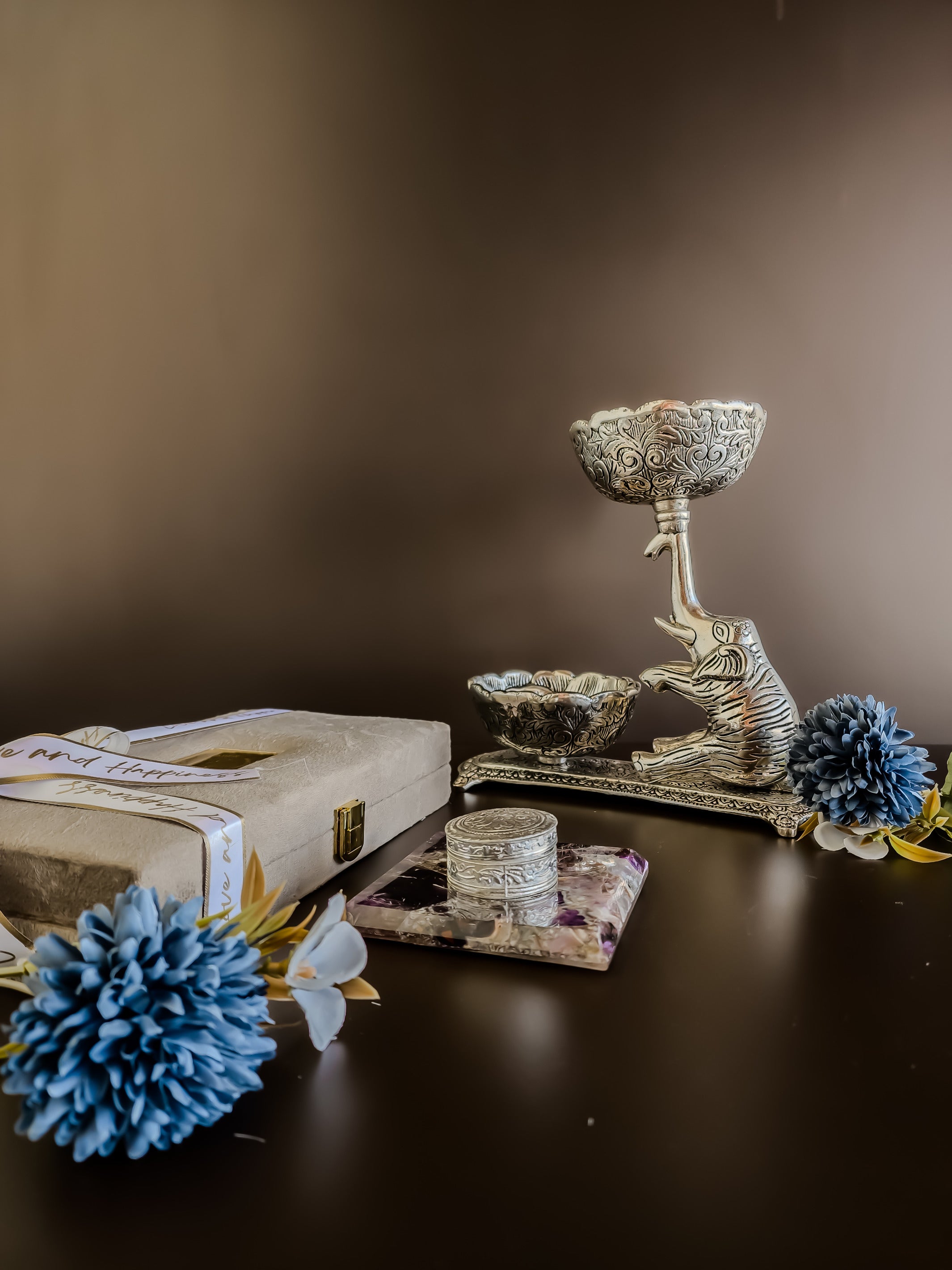 Amethyst Square Gemstone Coaster With Silver Dibbi