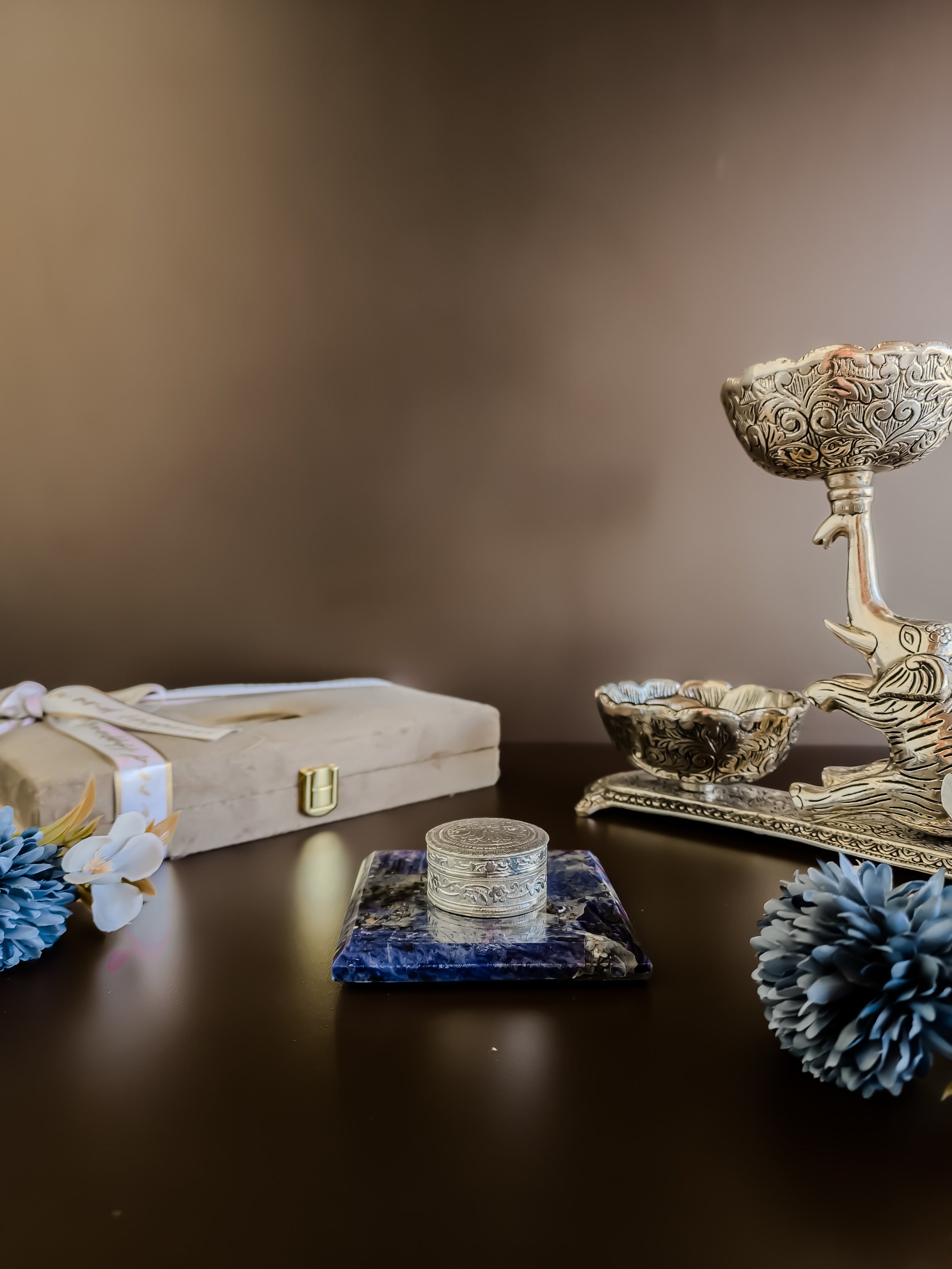 Sodalite Square Gemstone Coaster With Silver Dibbi