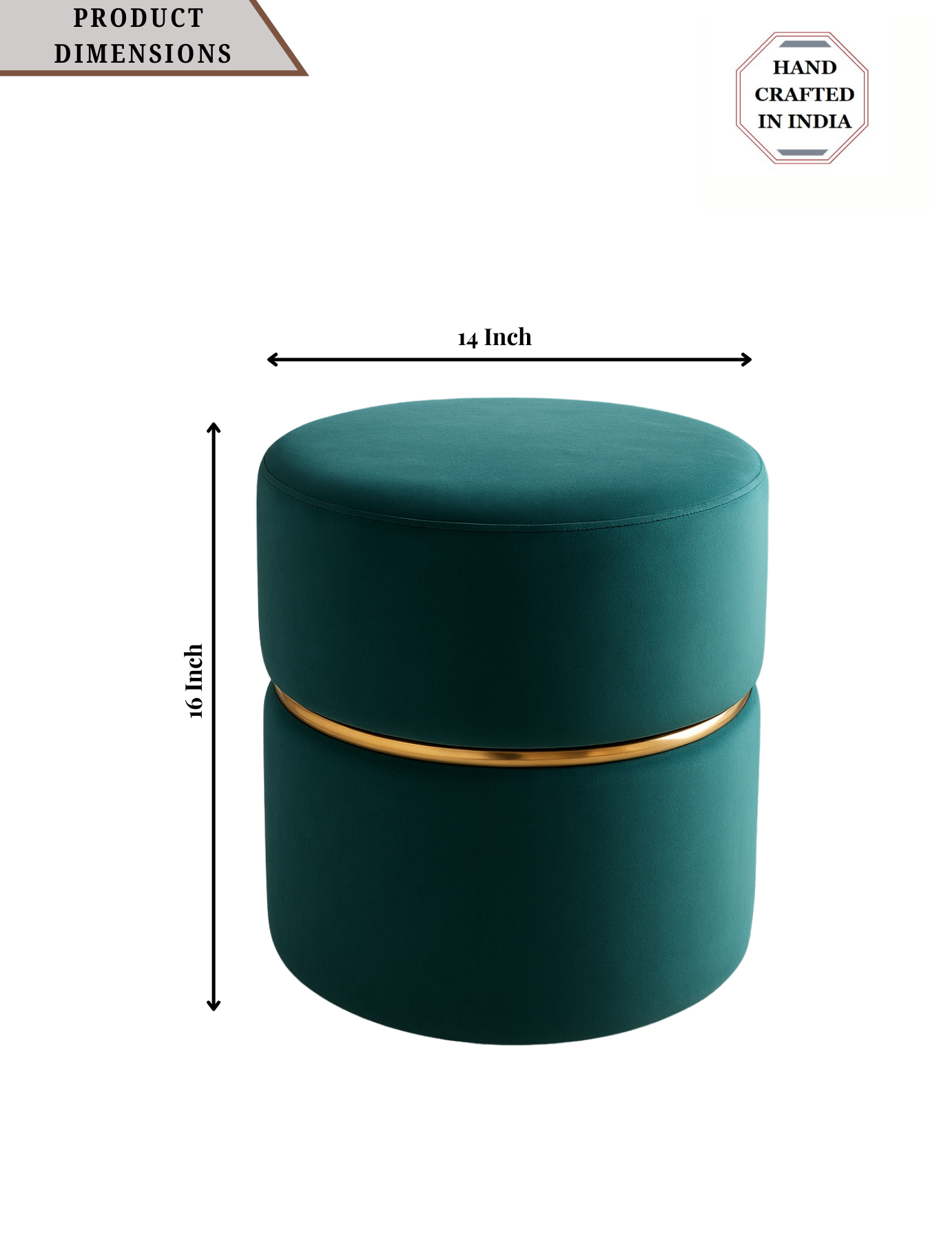 Elegant Velvet Pouf with Gold Accent