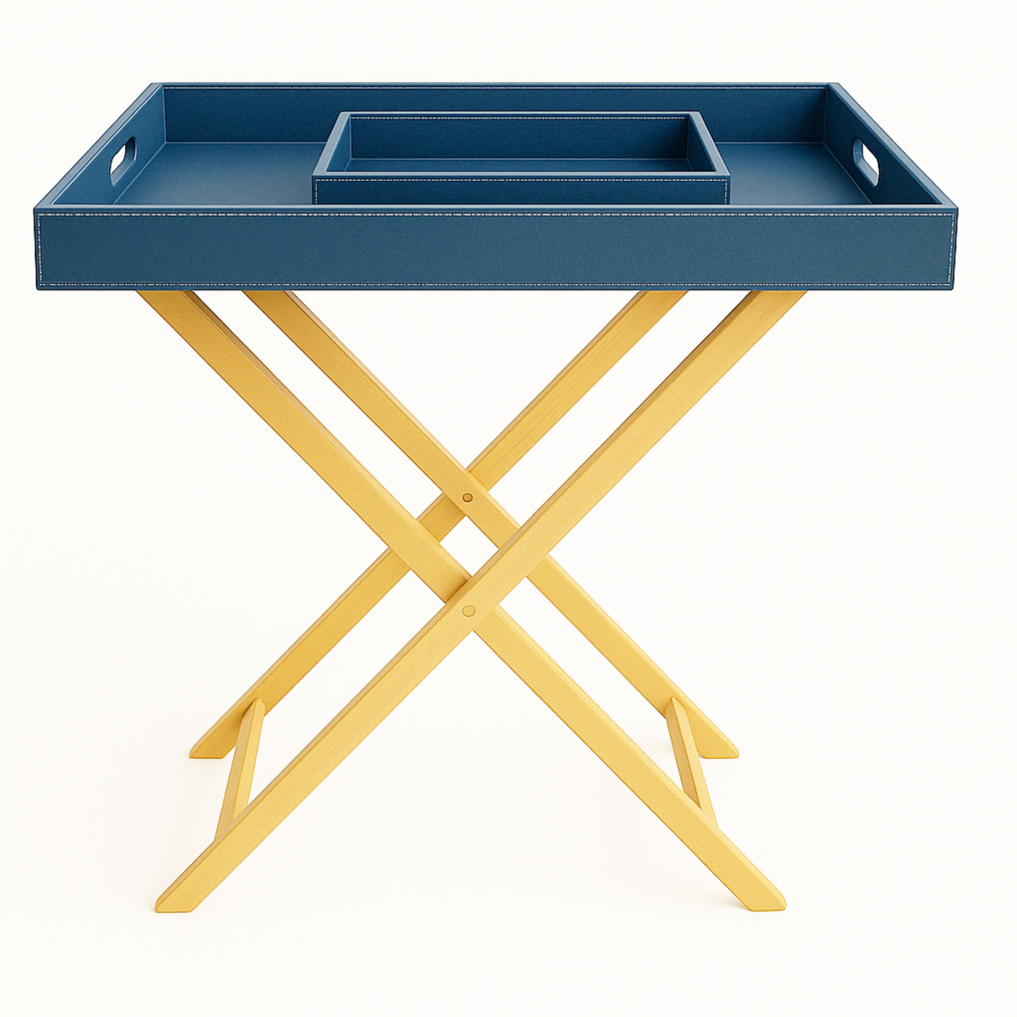 Pu Leather Foldable Tray with Metal Stand ( Ink Blue)