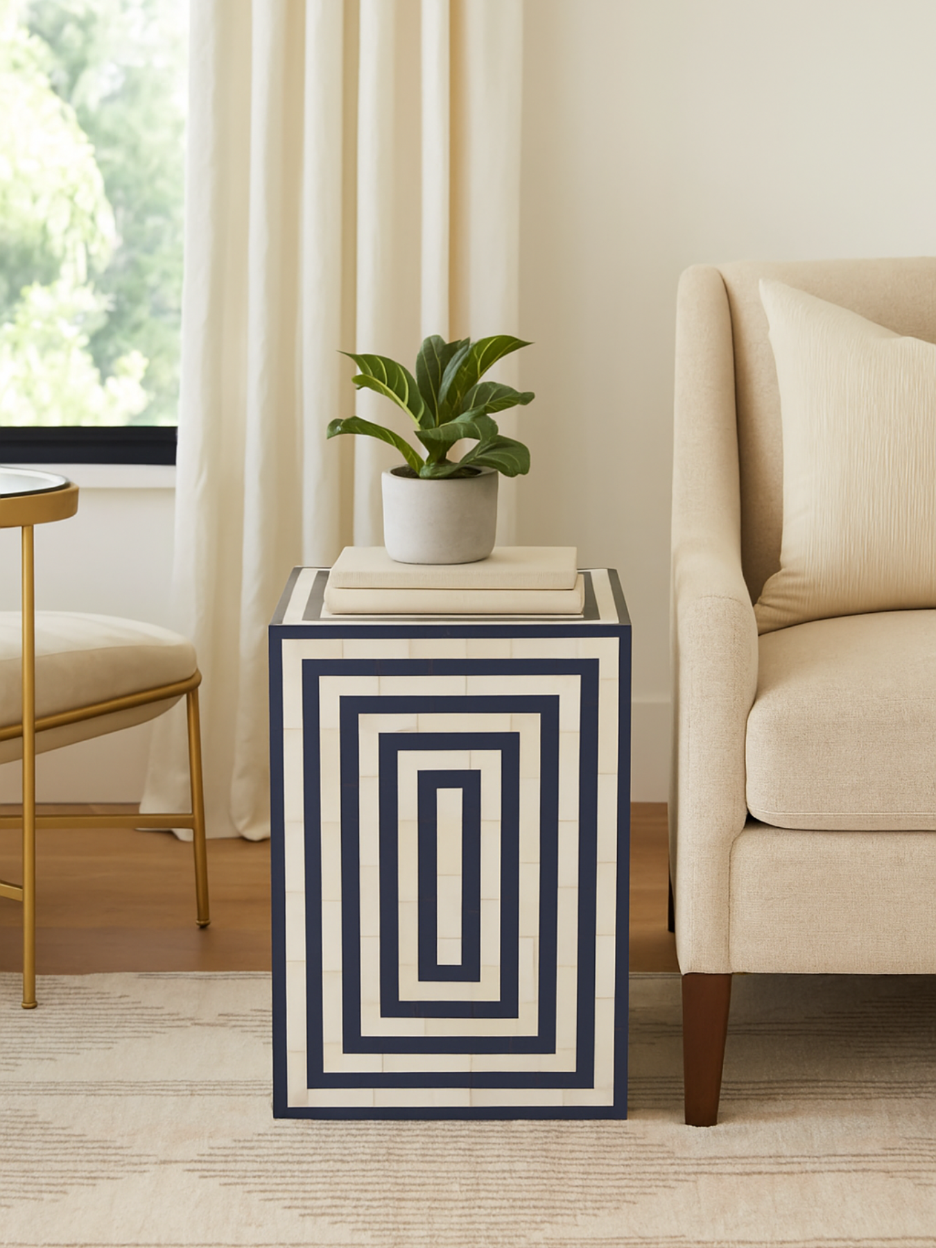 Inlay Rectangular Bedside Table - Layla