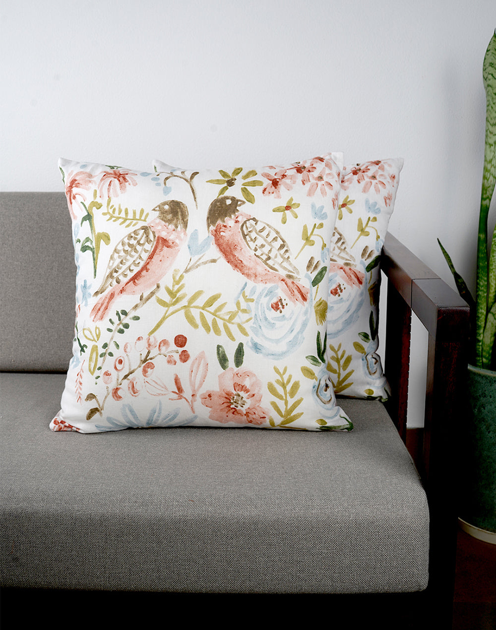 Set Of 2 - Peach Cotton Print Cushion Cover - 18"X18"