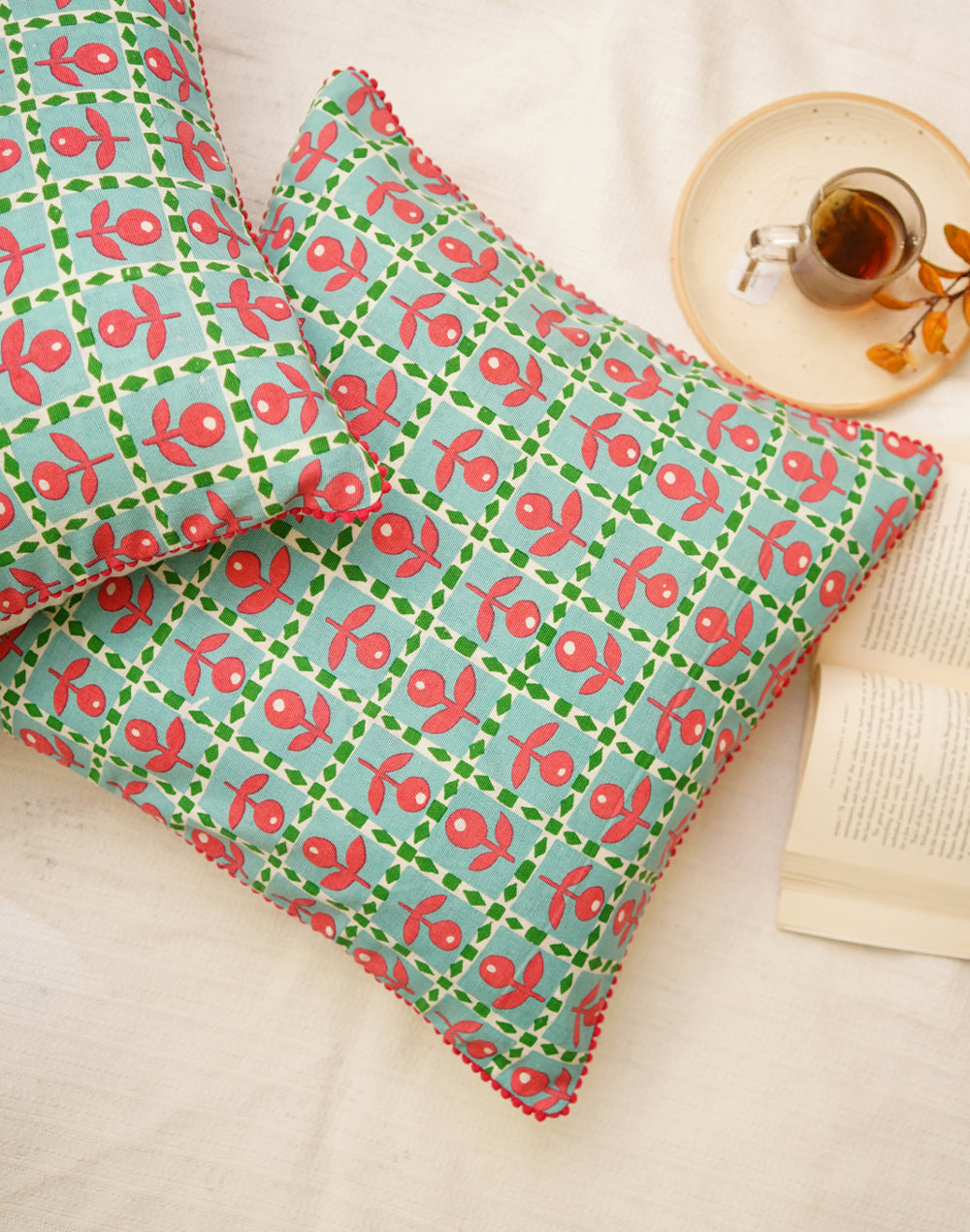 Set Of 2 - Checks Green Cushion Cover - 16"X16"