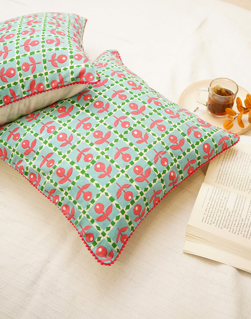Set Of 2 - Checks Green Cushion Cover - 16"X16"