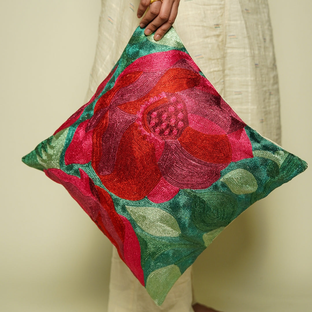 Jewel Green Floral Cushion Cover