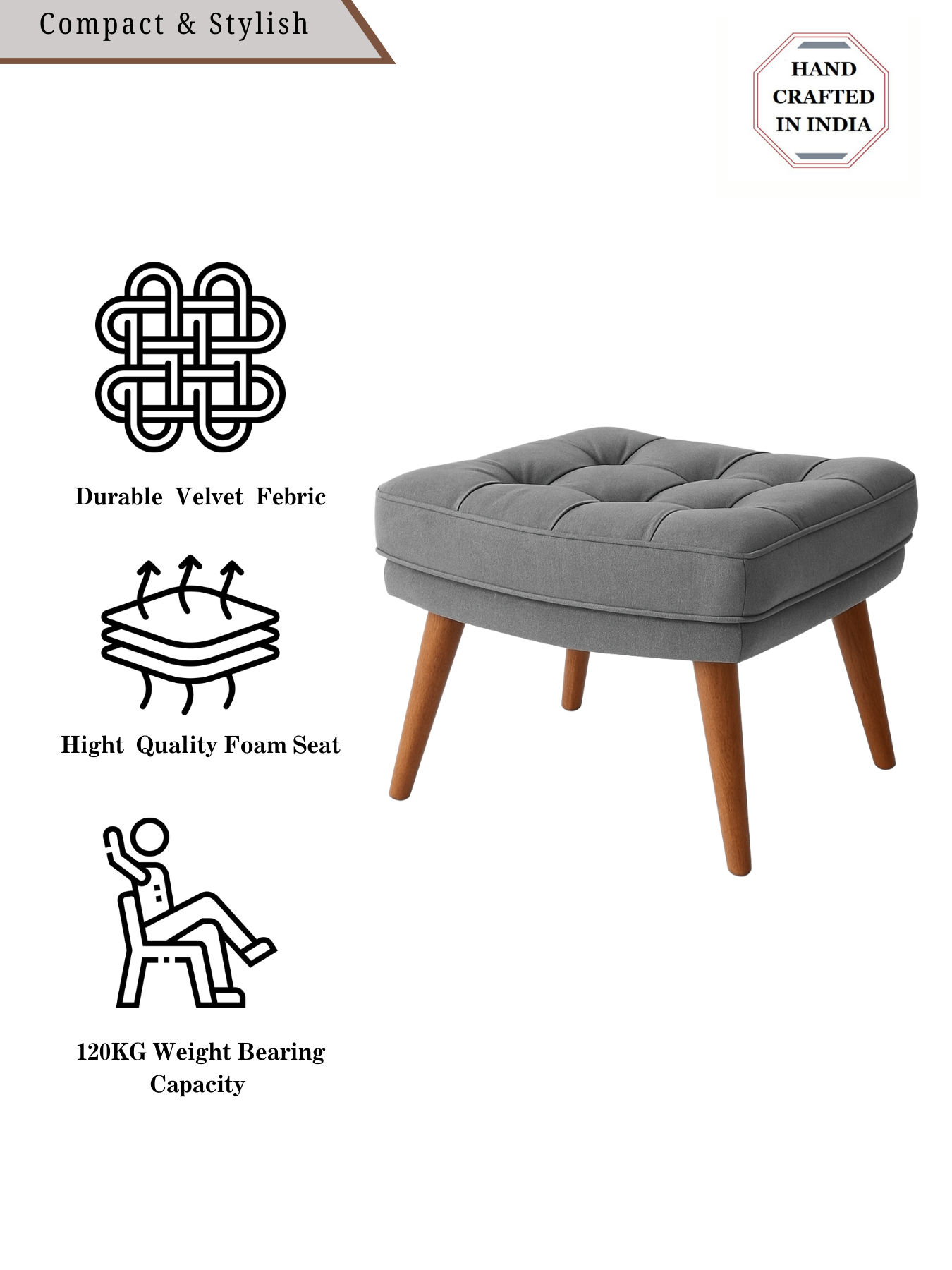 Living Room Stool with Soft Fabric, Comfortable Cushion, and Ottoman Footrest