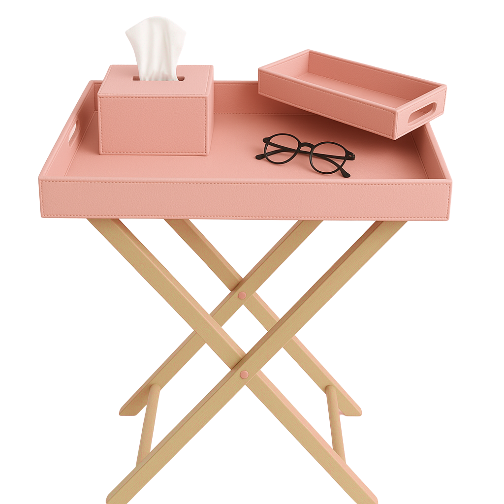 Pu Leather Foldable Tray with Metal Stand (Pink)