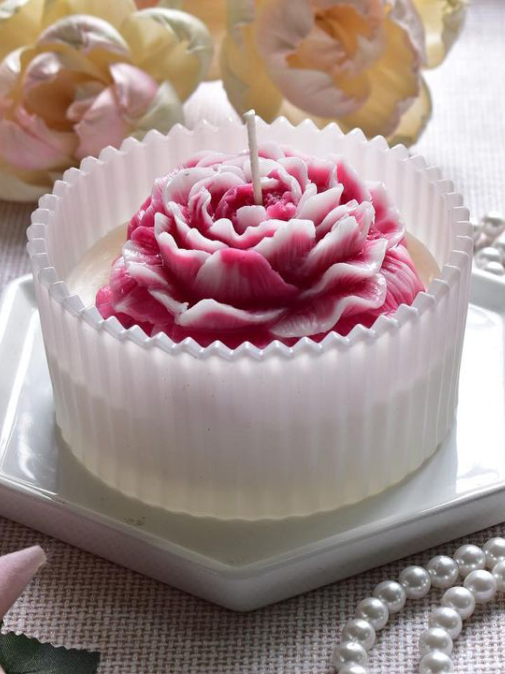 Pink Peony Candle -in  White Jar