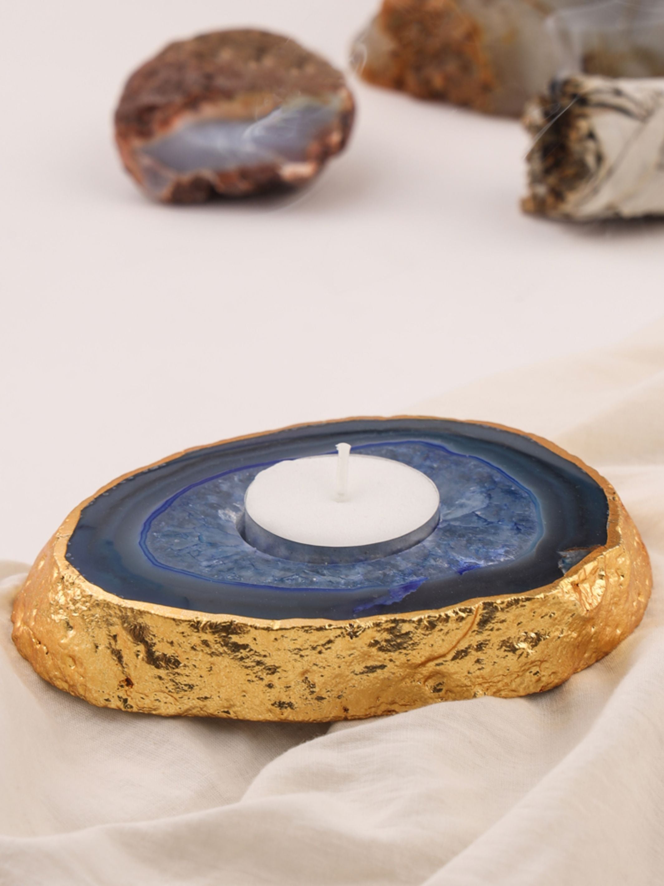 Agate Candle Holder Blue