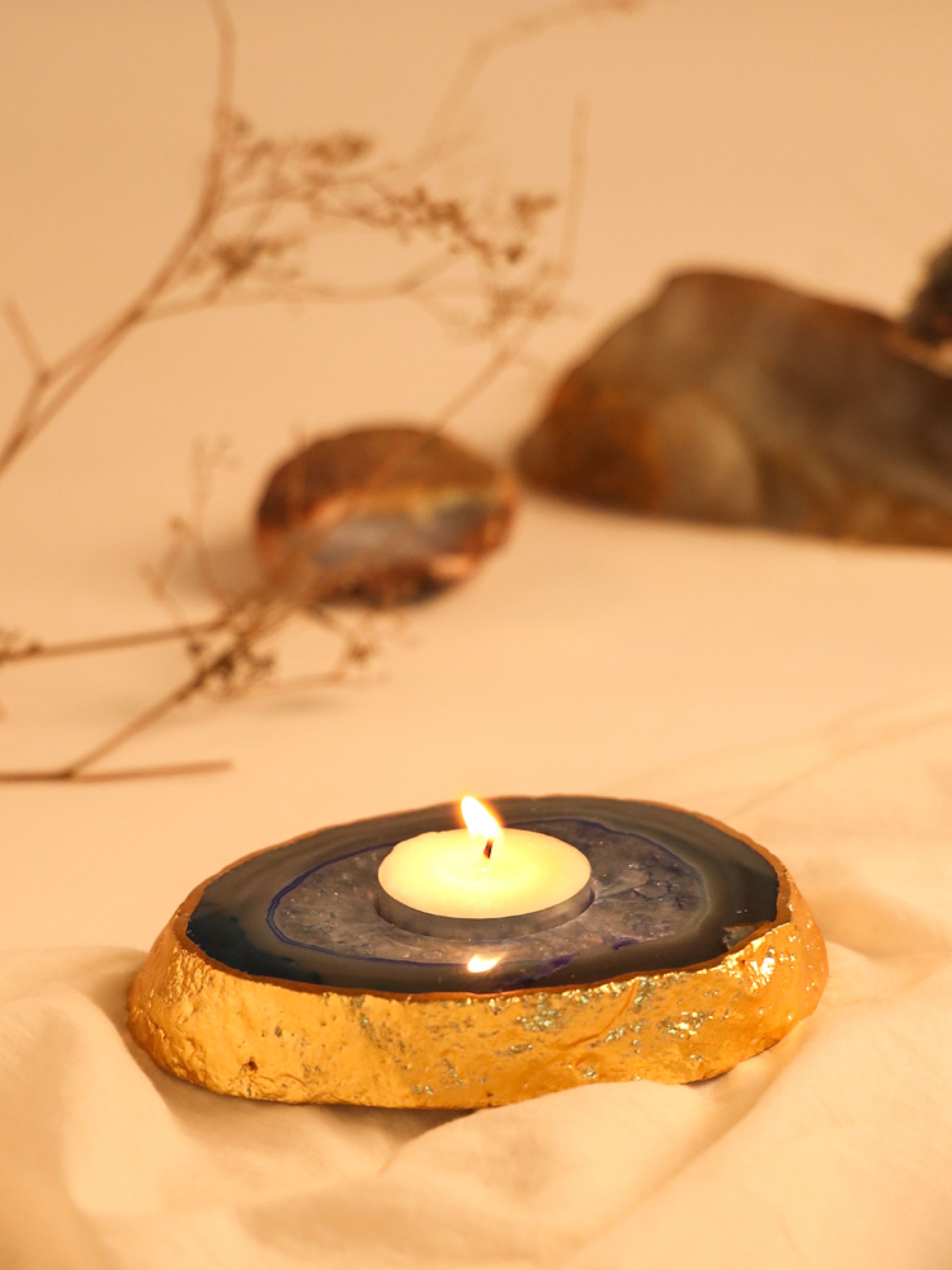 Agate Candle Holder Blue