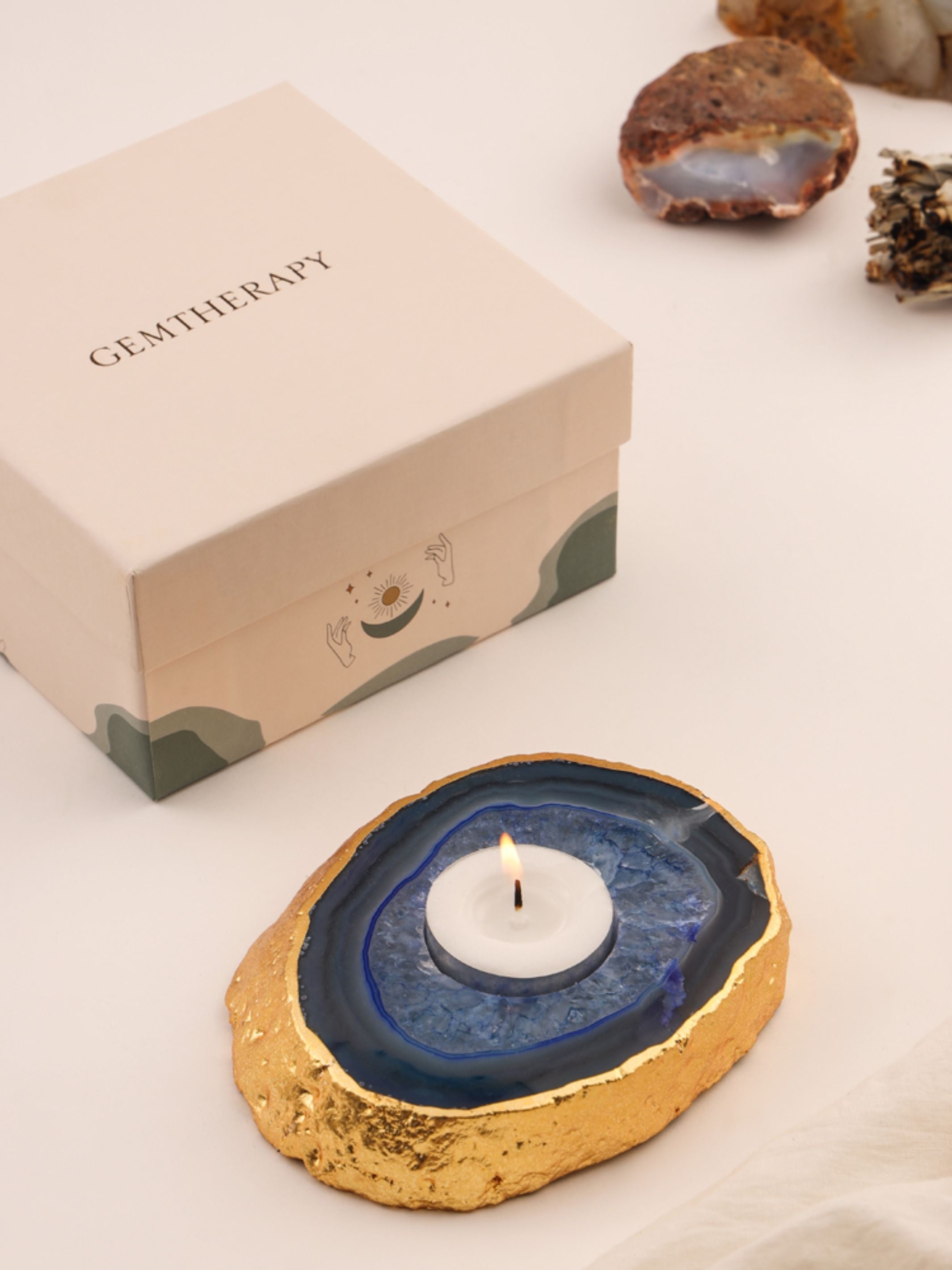 Agate Candle Holder Blue