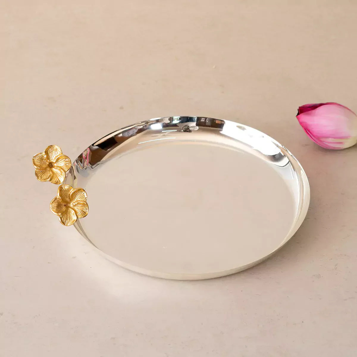 Blossom Pooja Thali Set - Silver Plated