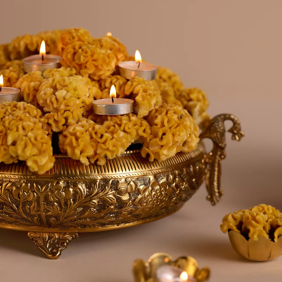 Traditional Peacock Urli Gold XL