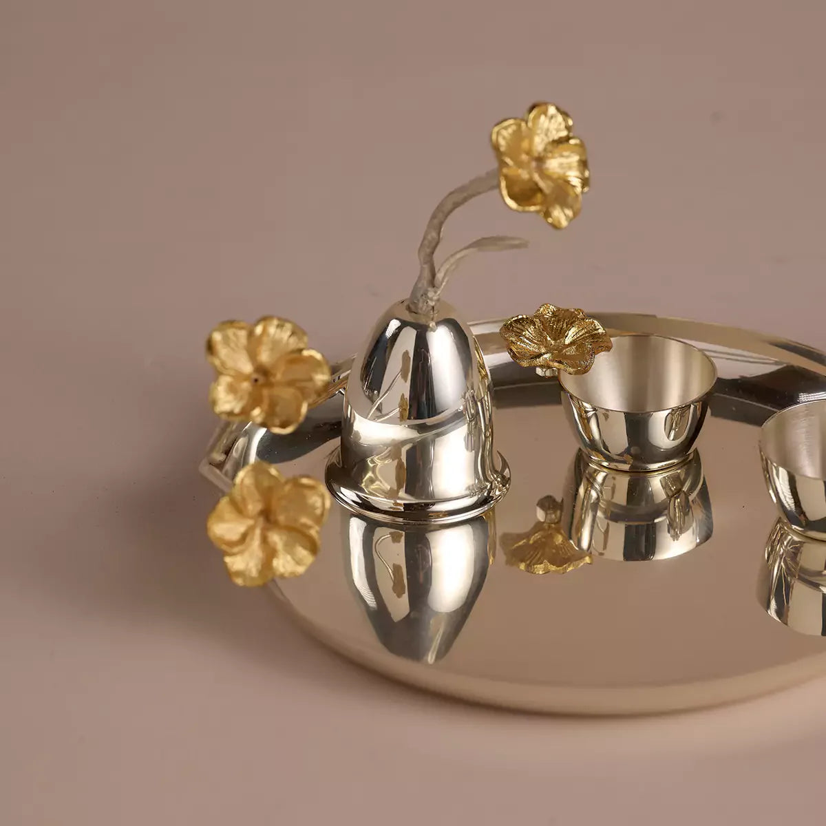 Blossom Pooja Thali Set - Silver Plated