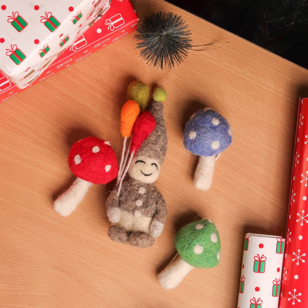 Christmas Hanging Felt Ornaments (Elf and Mushrooms)
