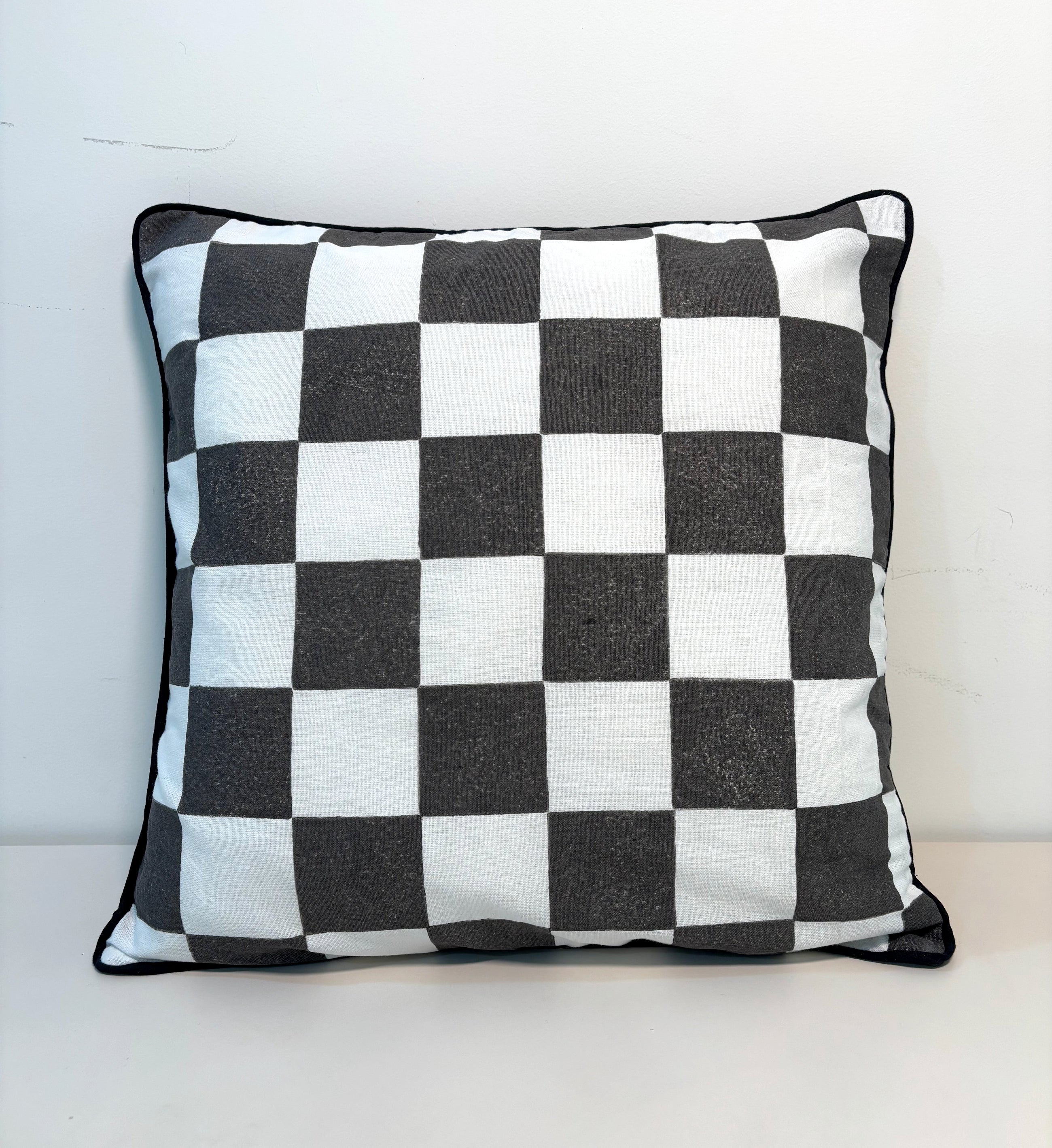 Classic Checks Cotton Block Printed Cushion Cover l Black & White