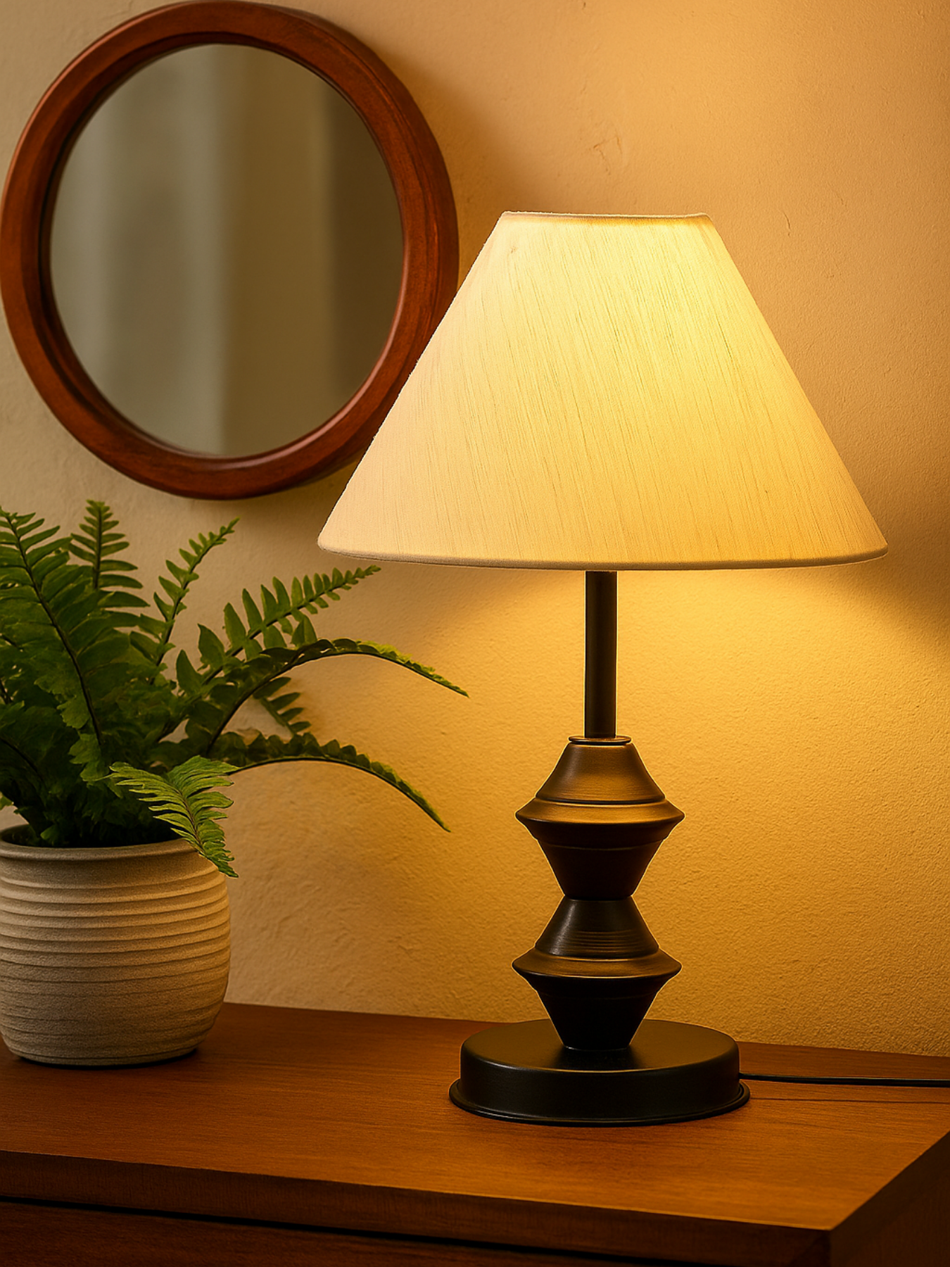 Wooden Table Lamp with Cotton Shade