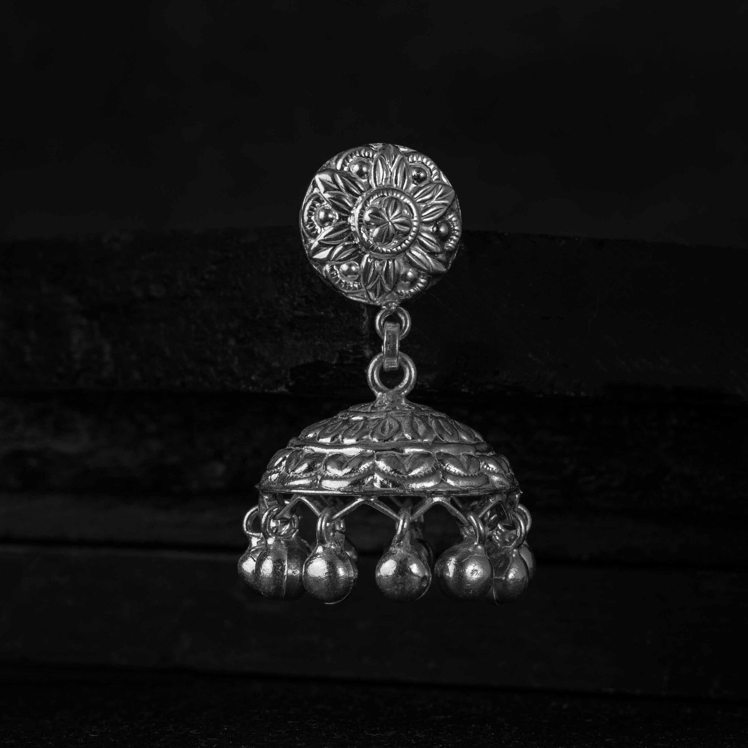 Buransh Silver Jhumki Earring