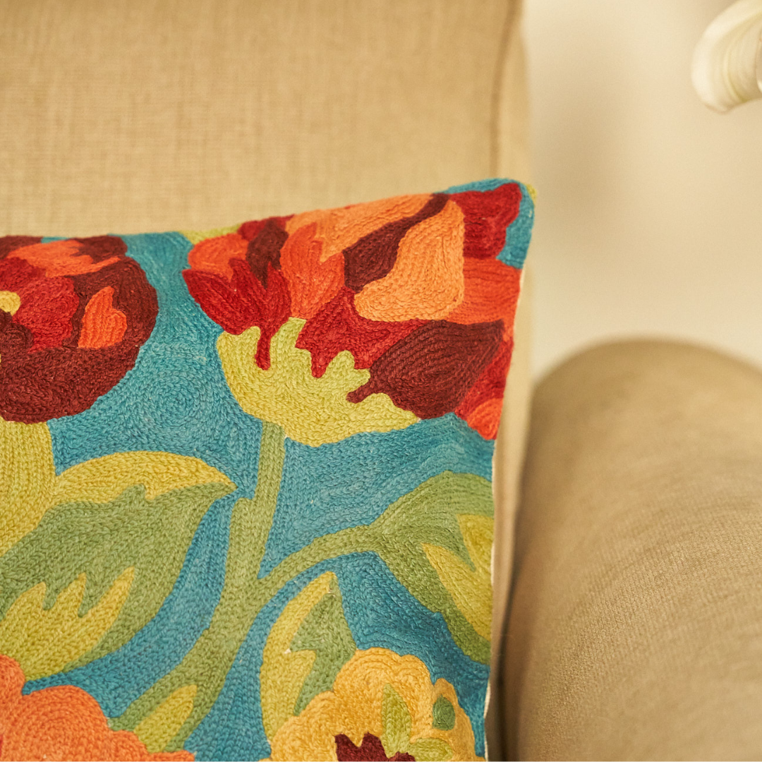 Turquoise Blue Floral Cushion Cover
