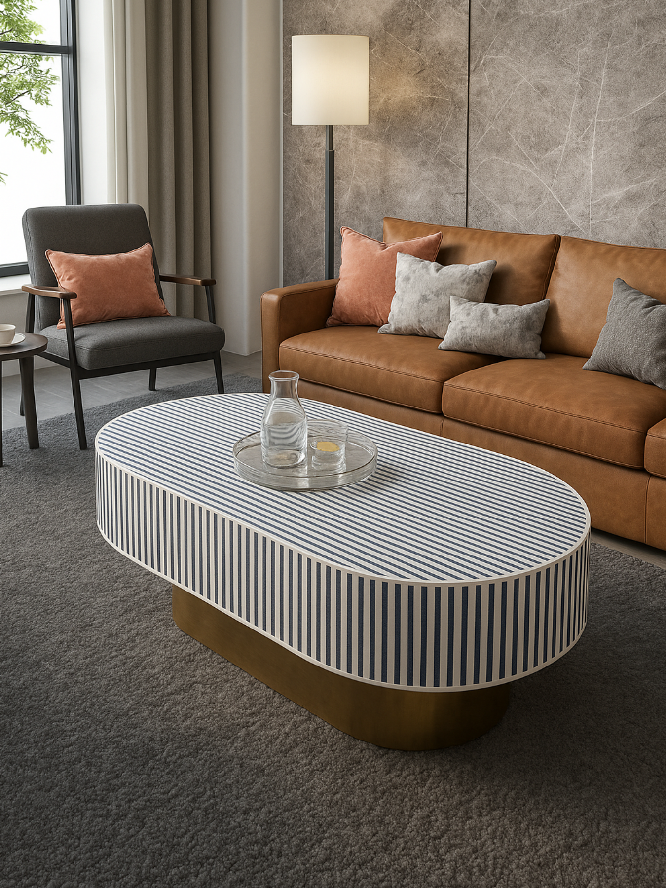 Inlay Jordan Oval Shape Coffee Table - Waterfall