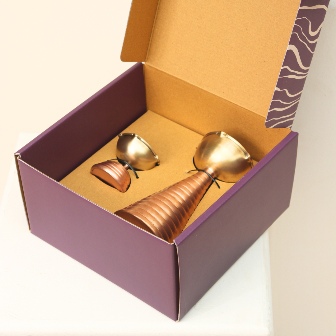 Brass Copper Diya Pair Gift Set - Tall & Short Diyas