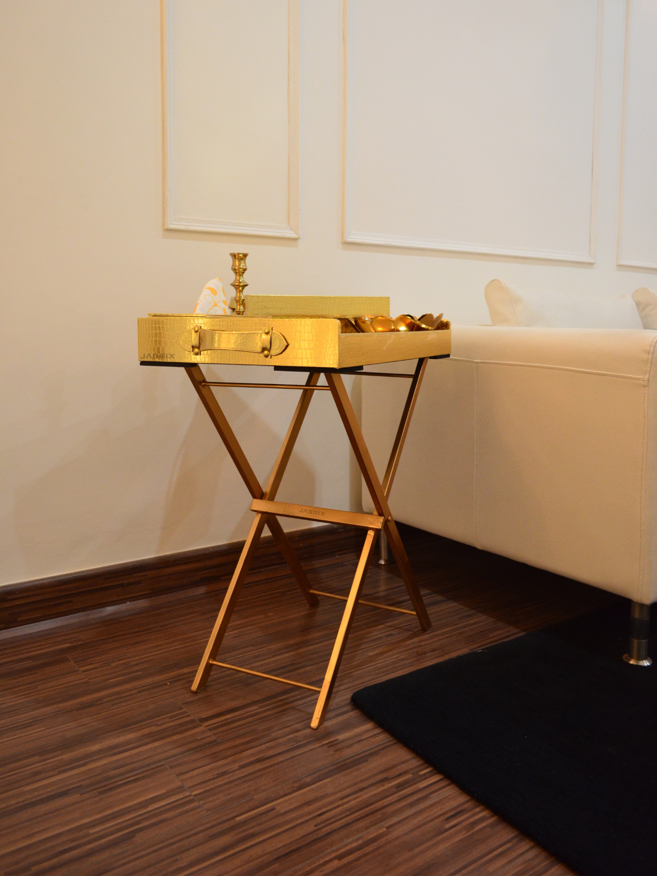 Pu Leather Foldable Tray with Metal Stand-Gold