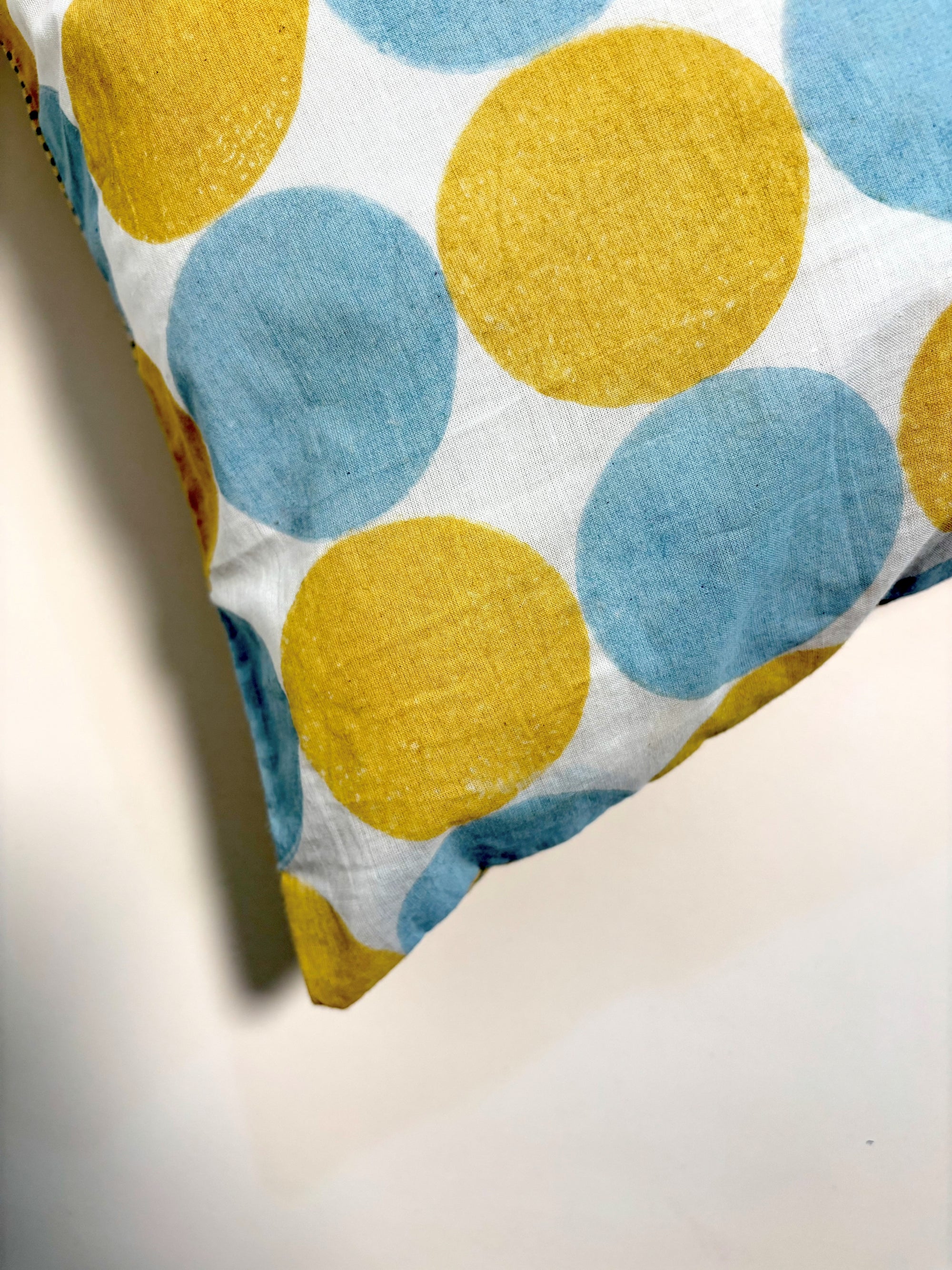 Polka Pot Reversiable Cotton Cushion Cover l Yellow & Blue