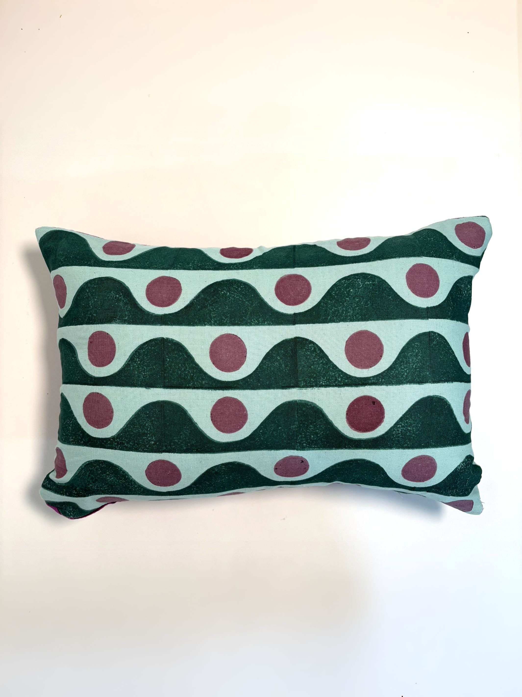Tide Dot, Cotton Reversible Reactangle Cushion Cover l Purple & Green