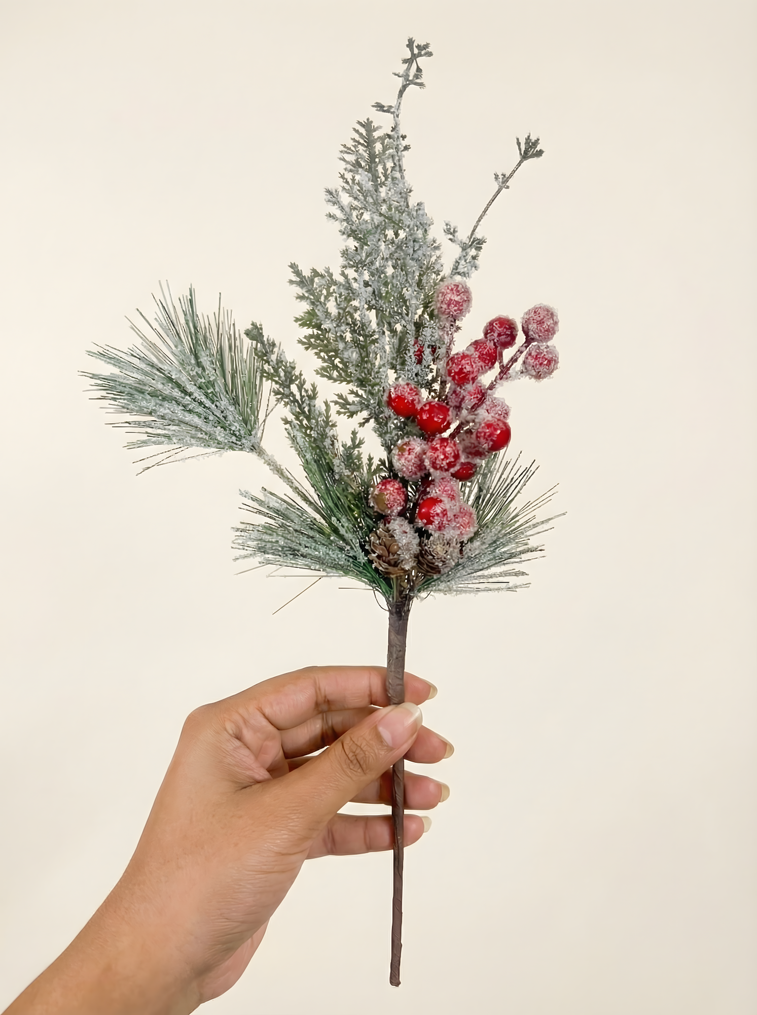 Frosted Red Berries & Pine Vase Fillers (Set of 2)