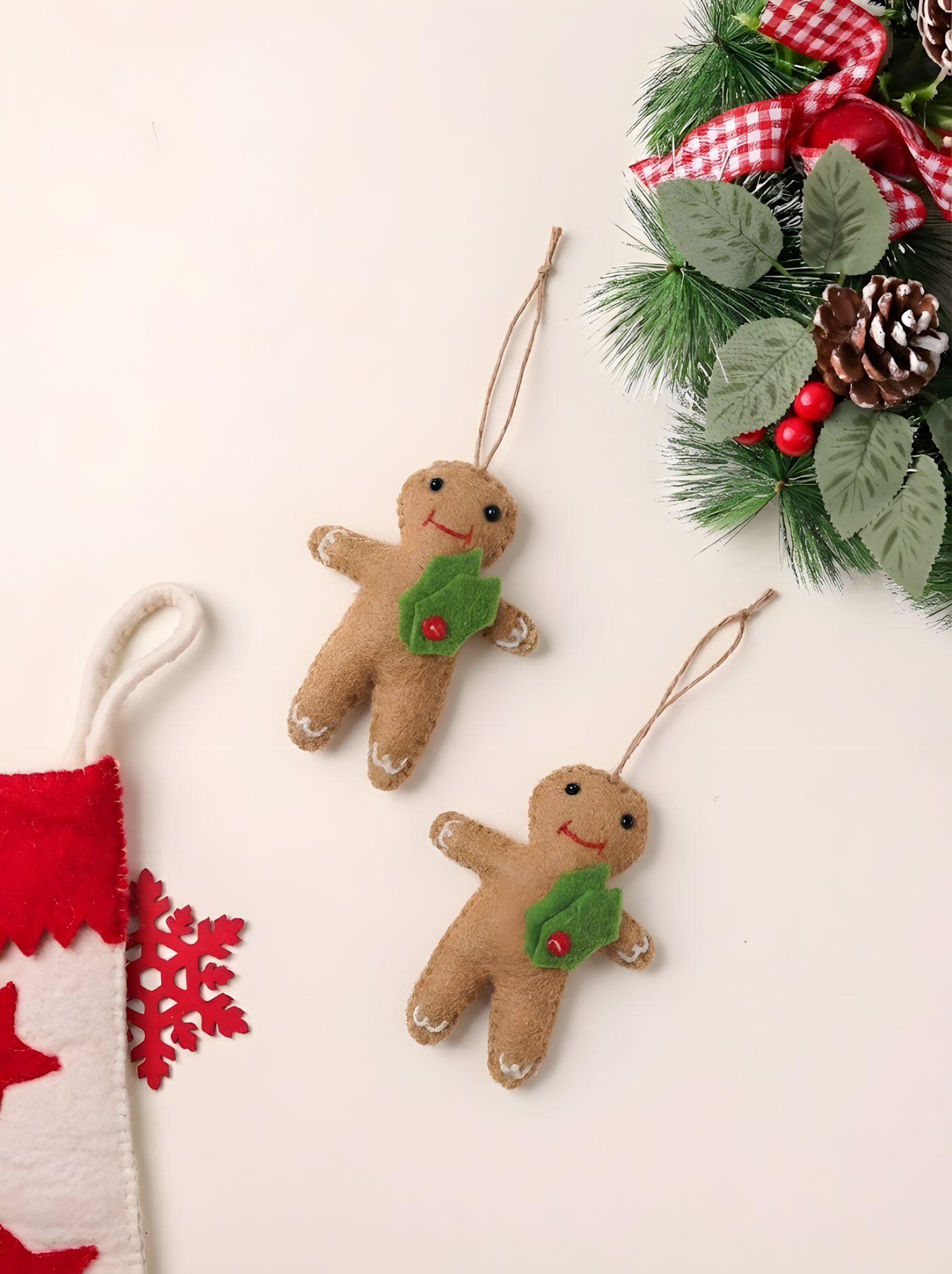 Felt Gingerbread Christmas Ornaments (Set of 2)