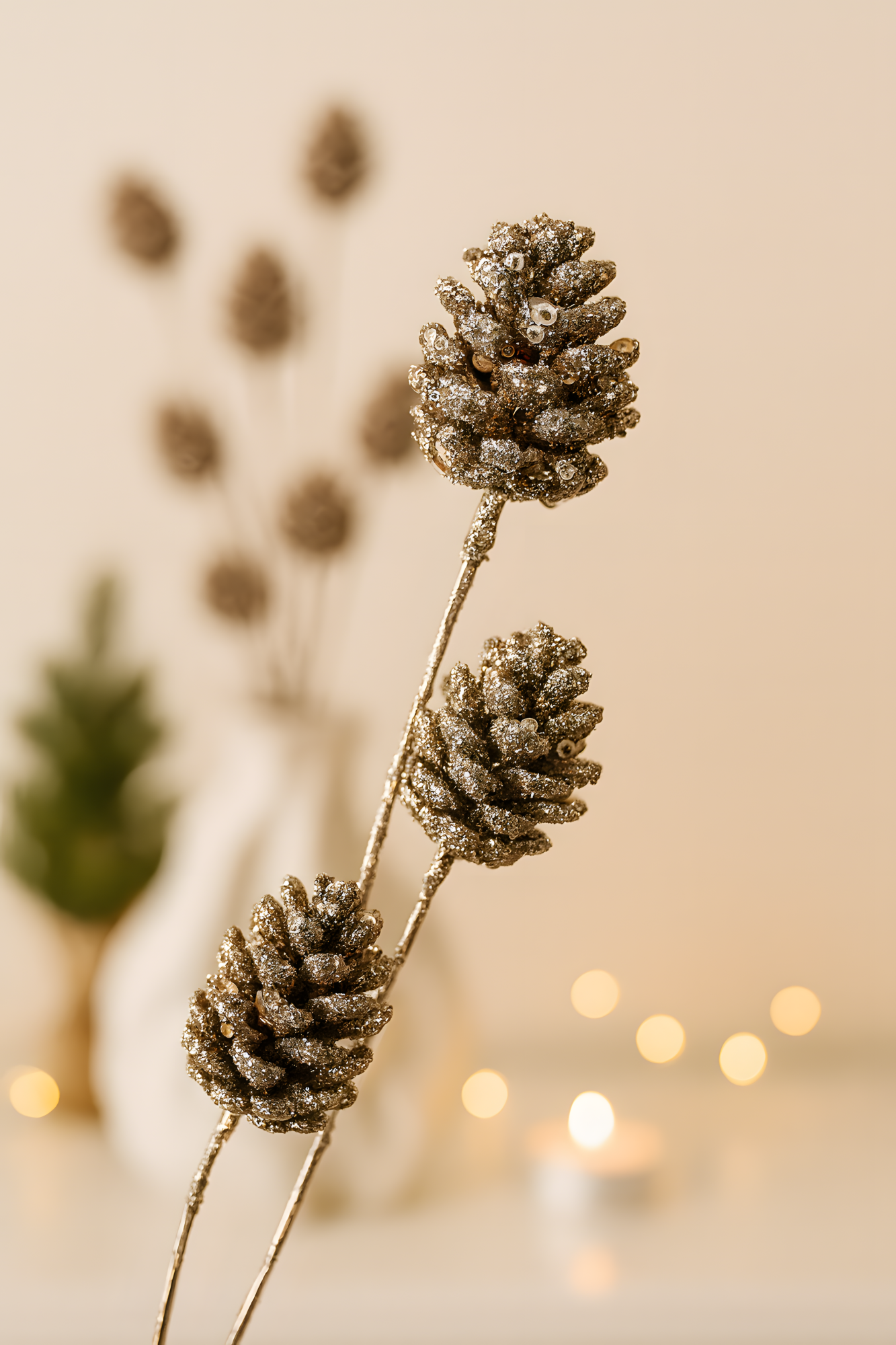 Glittered Sequin Pine Cone Sticks (Set of 2)