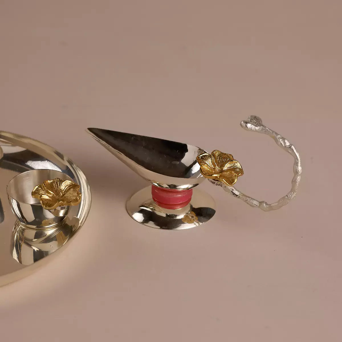 Blossom Pooja Thali Set - Silver Plated