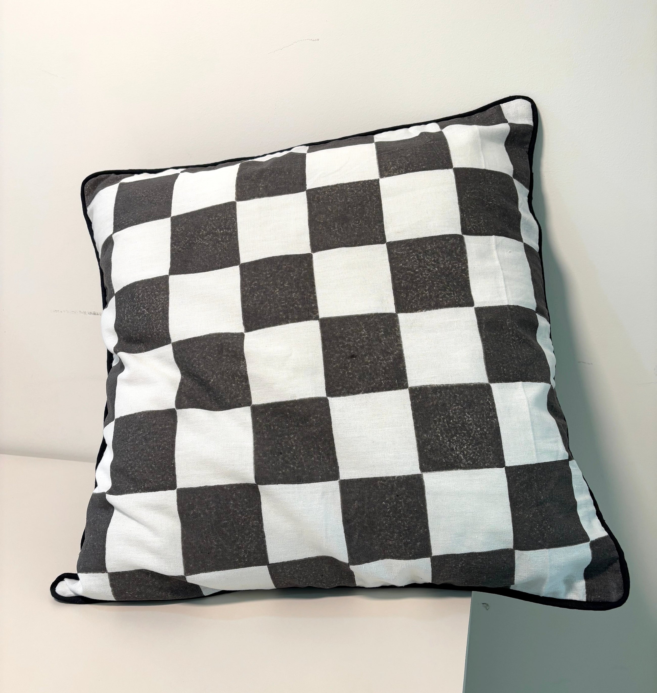 Classic Checks Cotton Block Printed Cushion Cover l Black & White