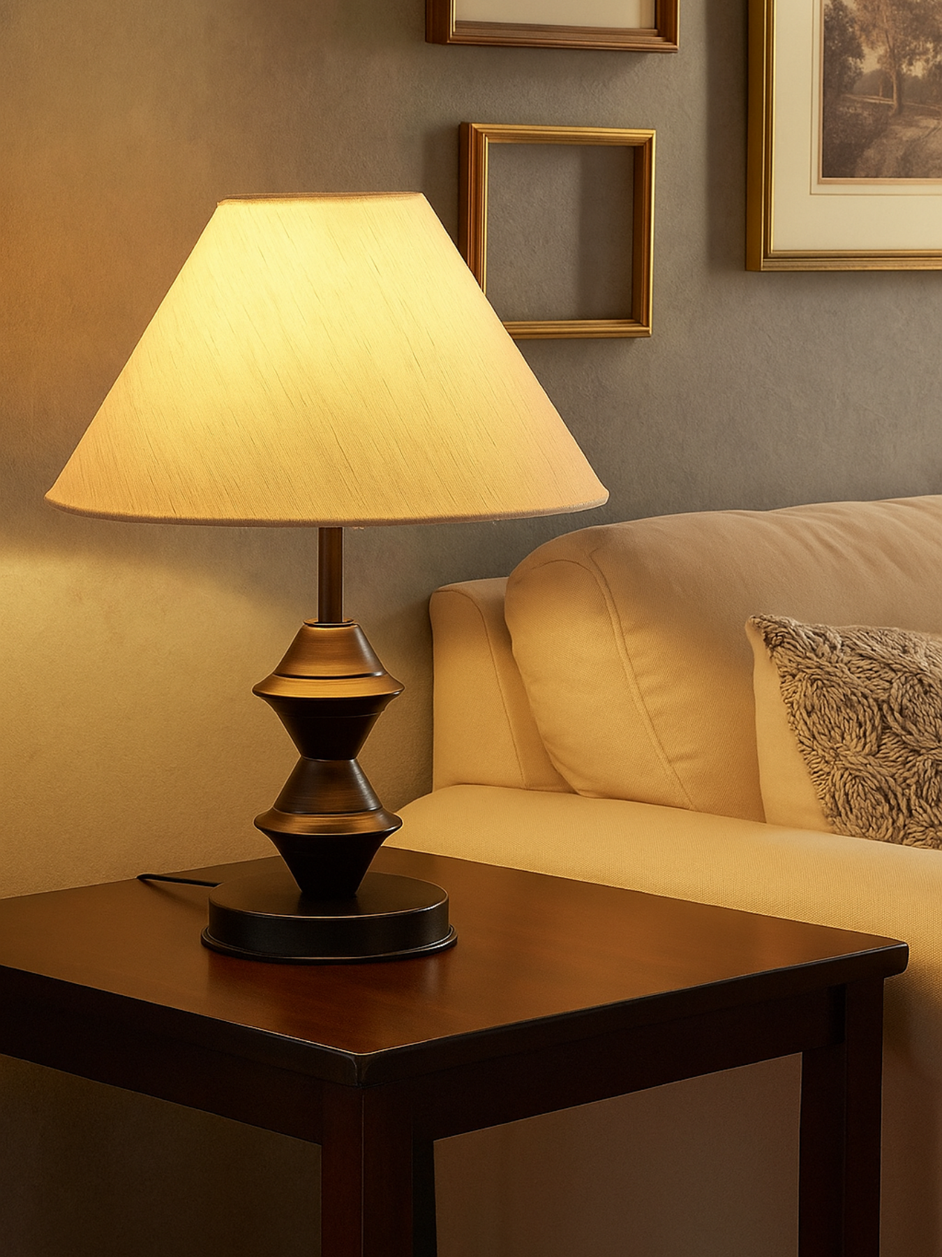 Wooden Table Lamp with Cotton Shade