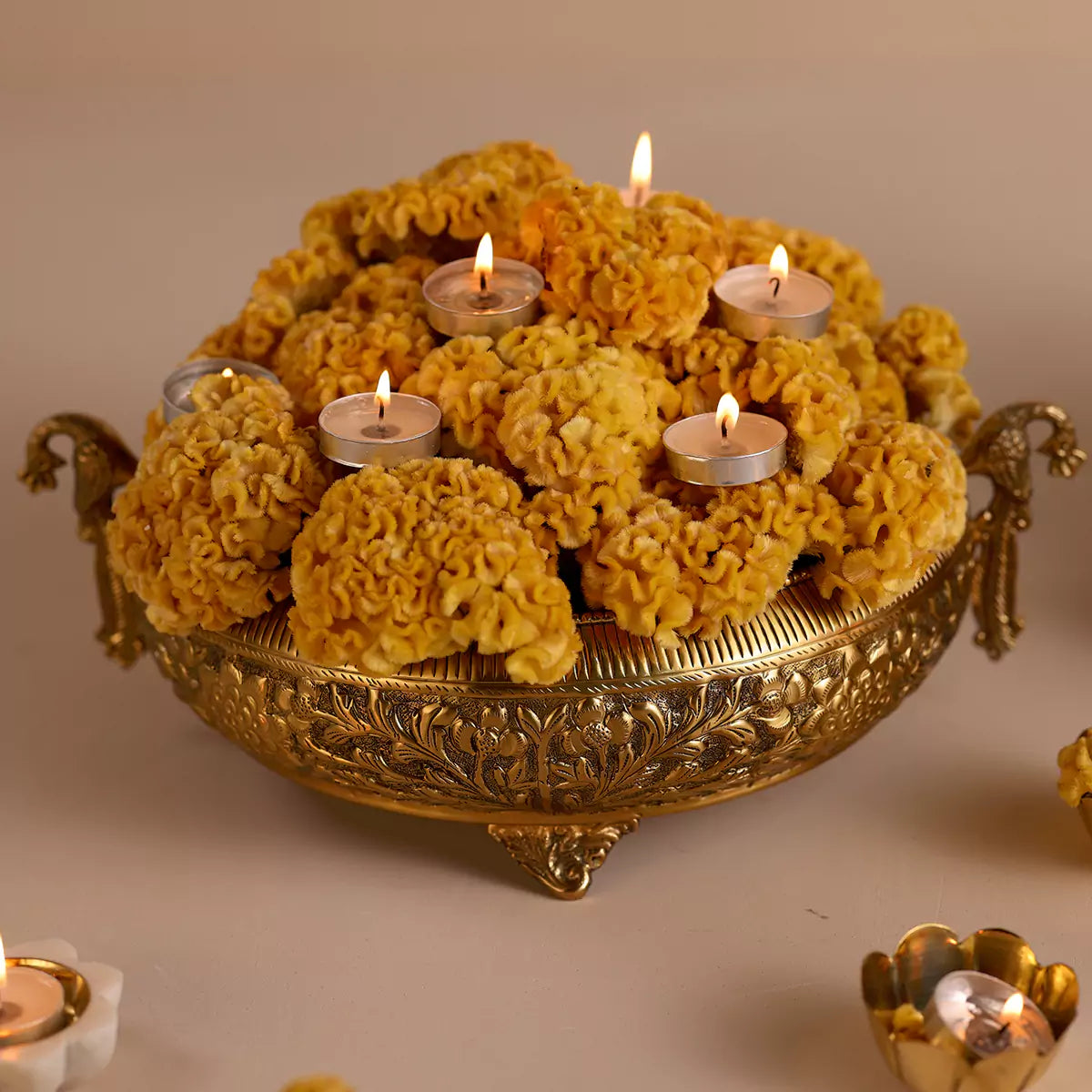 Traditional Peacock Urli Gold XL