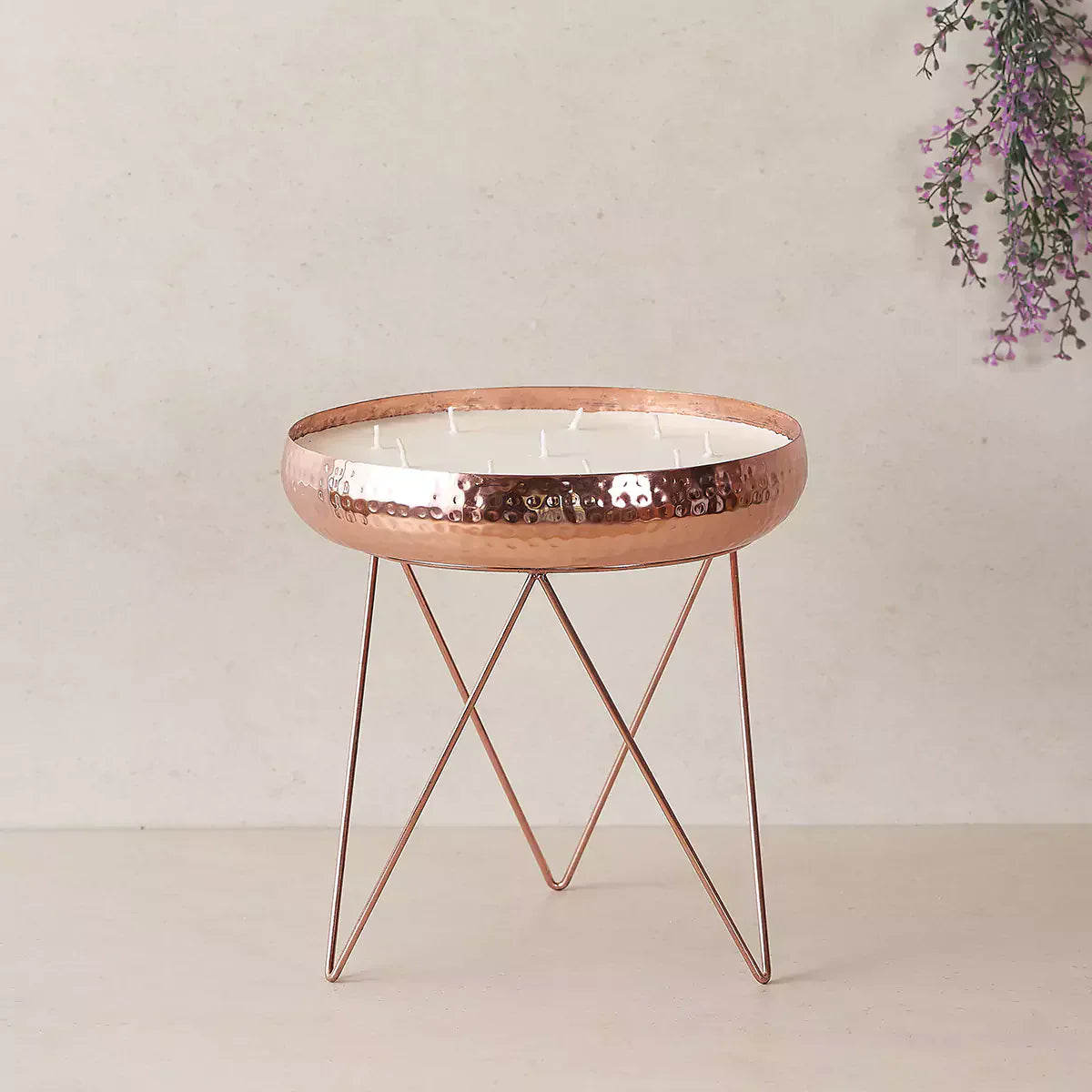 Stardust Rose Gold Hammered Candle Urlis on a stand set of 3