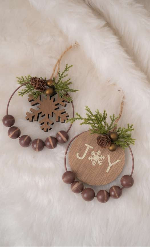 Wooden Hanging Ornament with Snowflake & Joy Design_CC116
