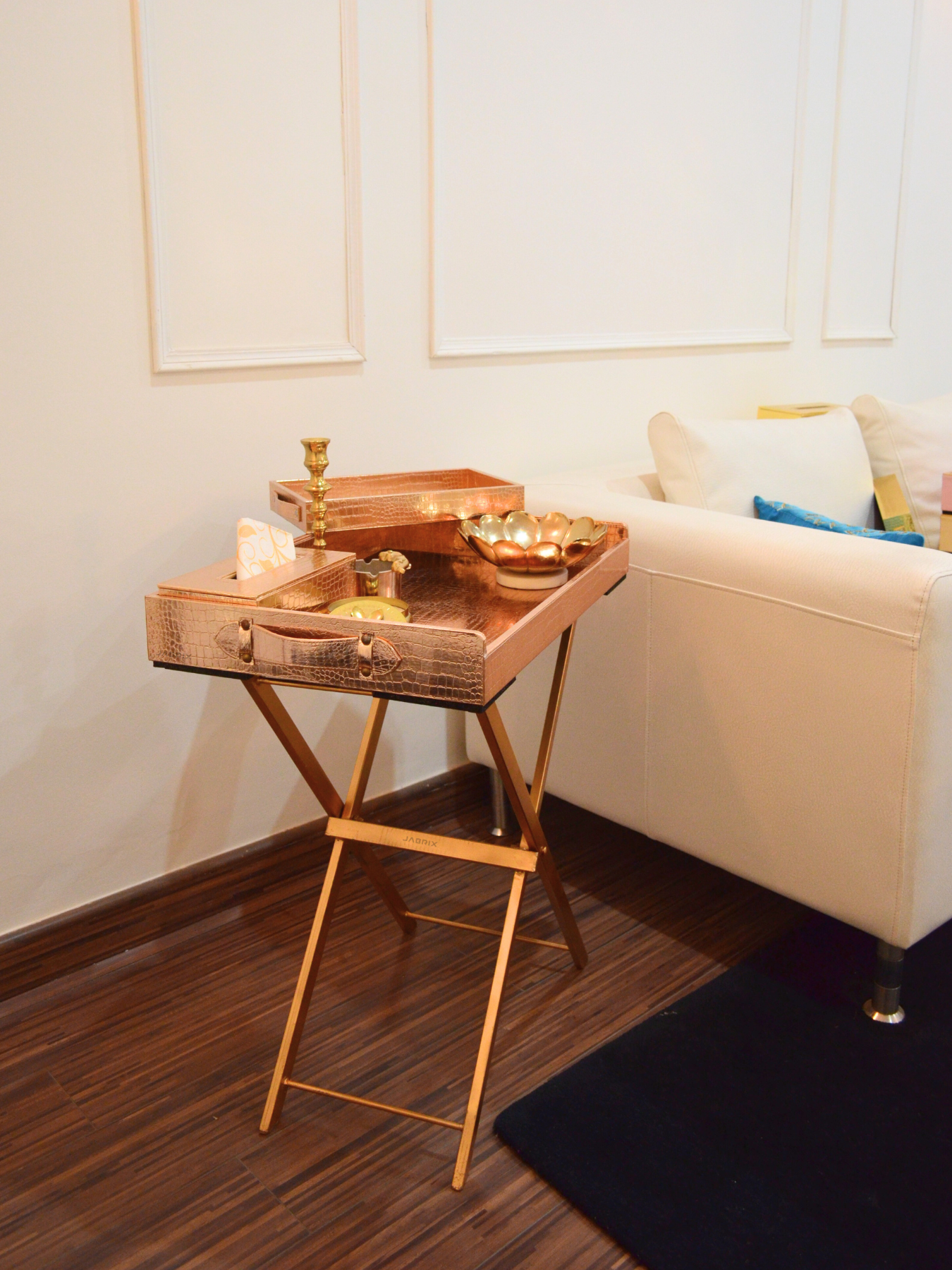 Pu Leather Foldable Tray with Metal Stand-Rose Gold