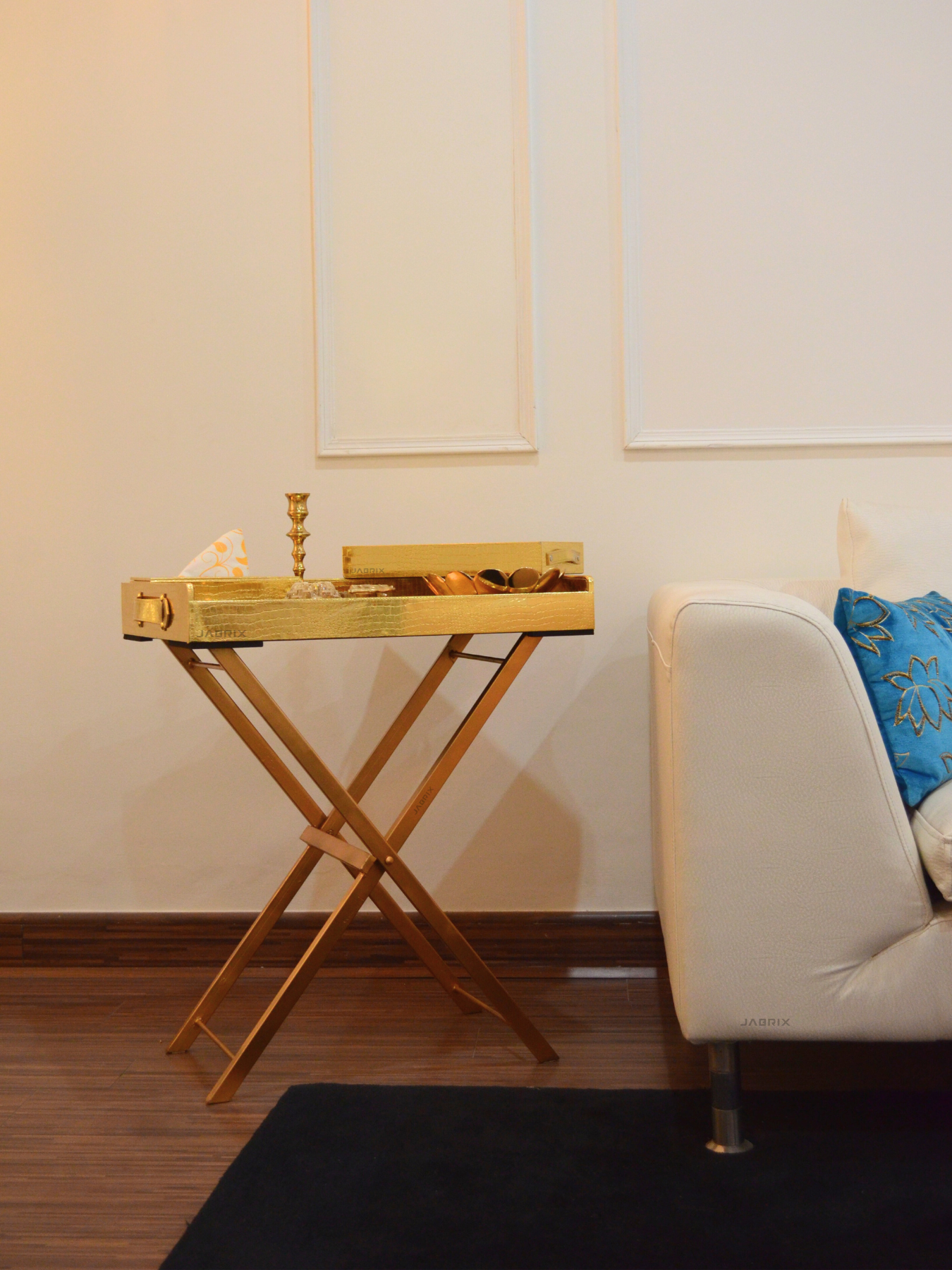 Pu Leather Foldable Tray with Metal Stand-Gold