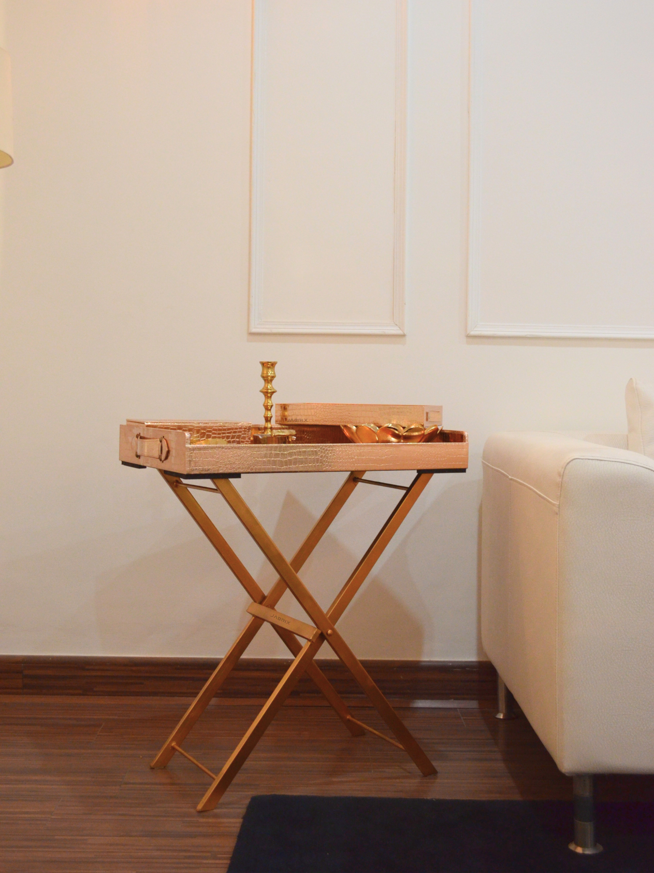 Pu Leather Foldable Tray with Metal Stand-Rose Gold