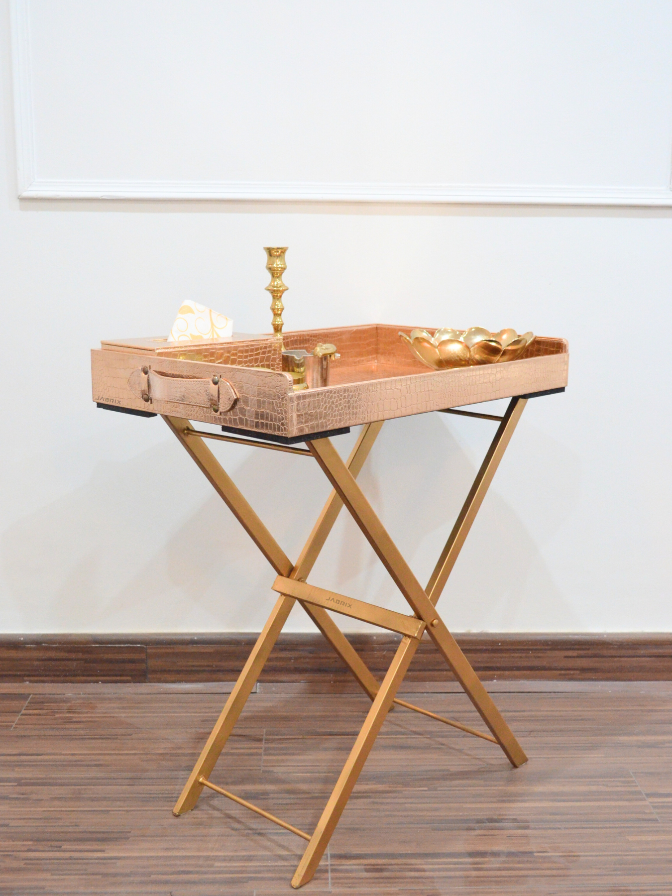 Pu Leather Foldable Tray with Metal Stand-Rose Gold