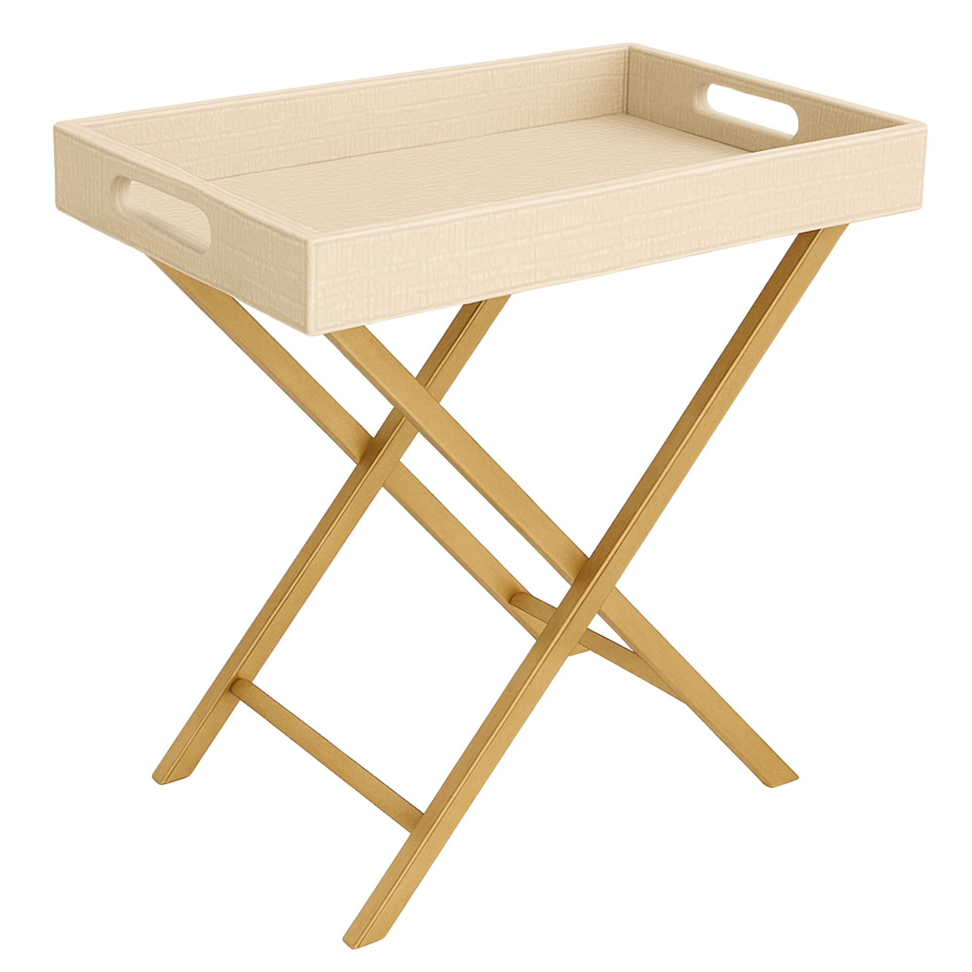 Pu Leather Foldable Tray with Metal Stand-Croco Cream