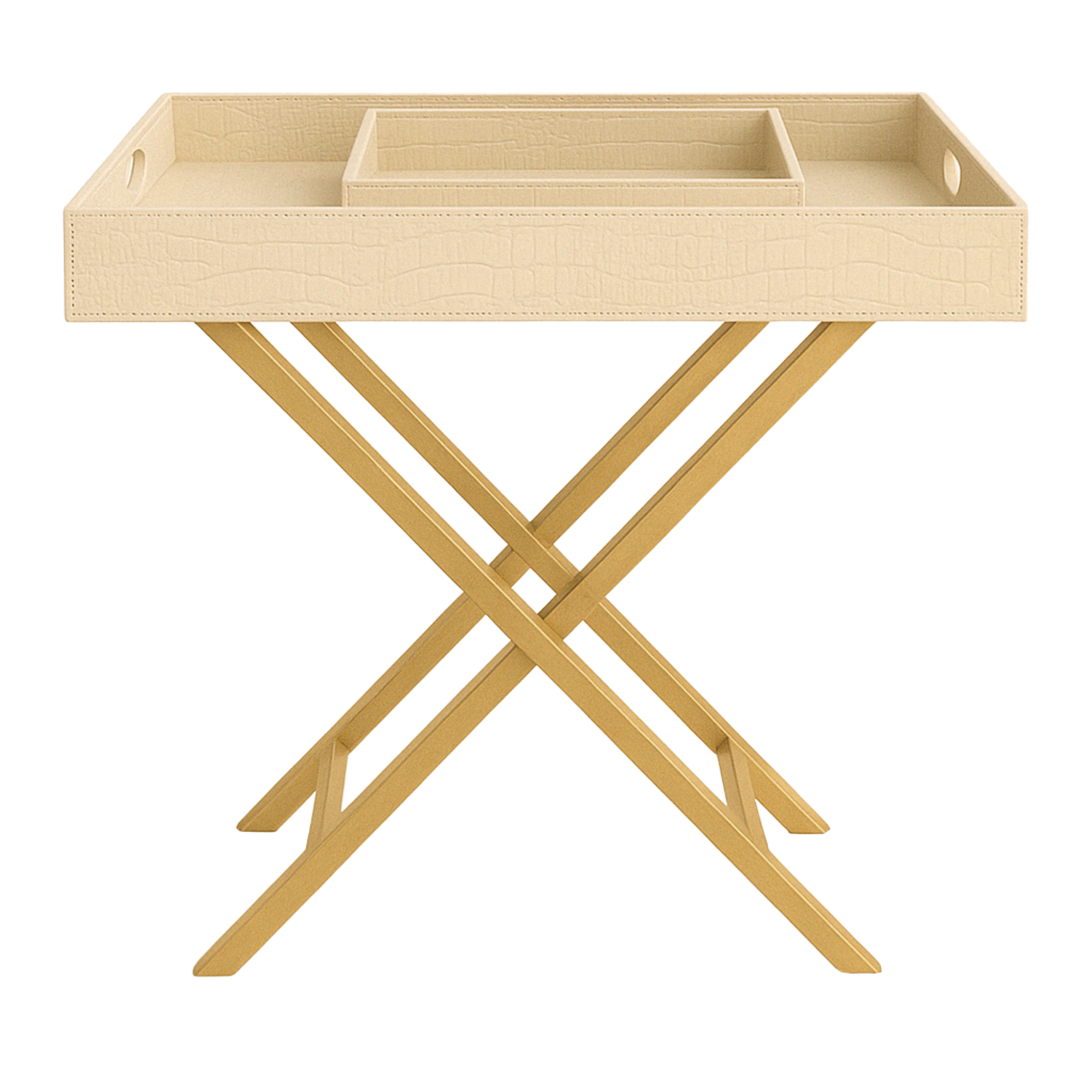 Pu Leather Foldable Tray with Metal Stand-Croco Cream
