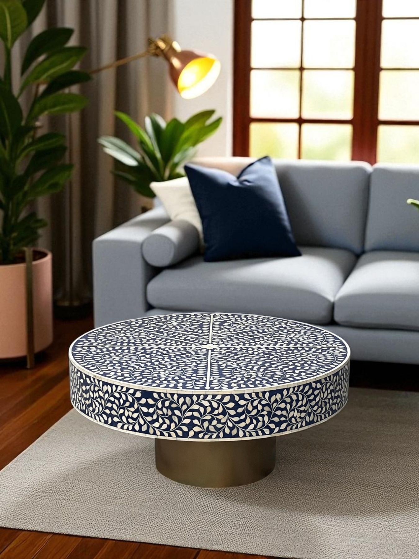 Inlay Blue Round Coffee Table - Cleo