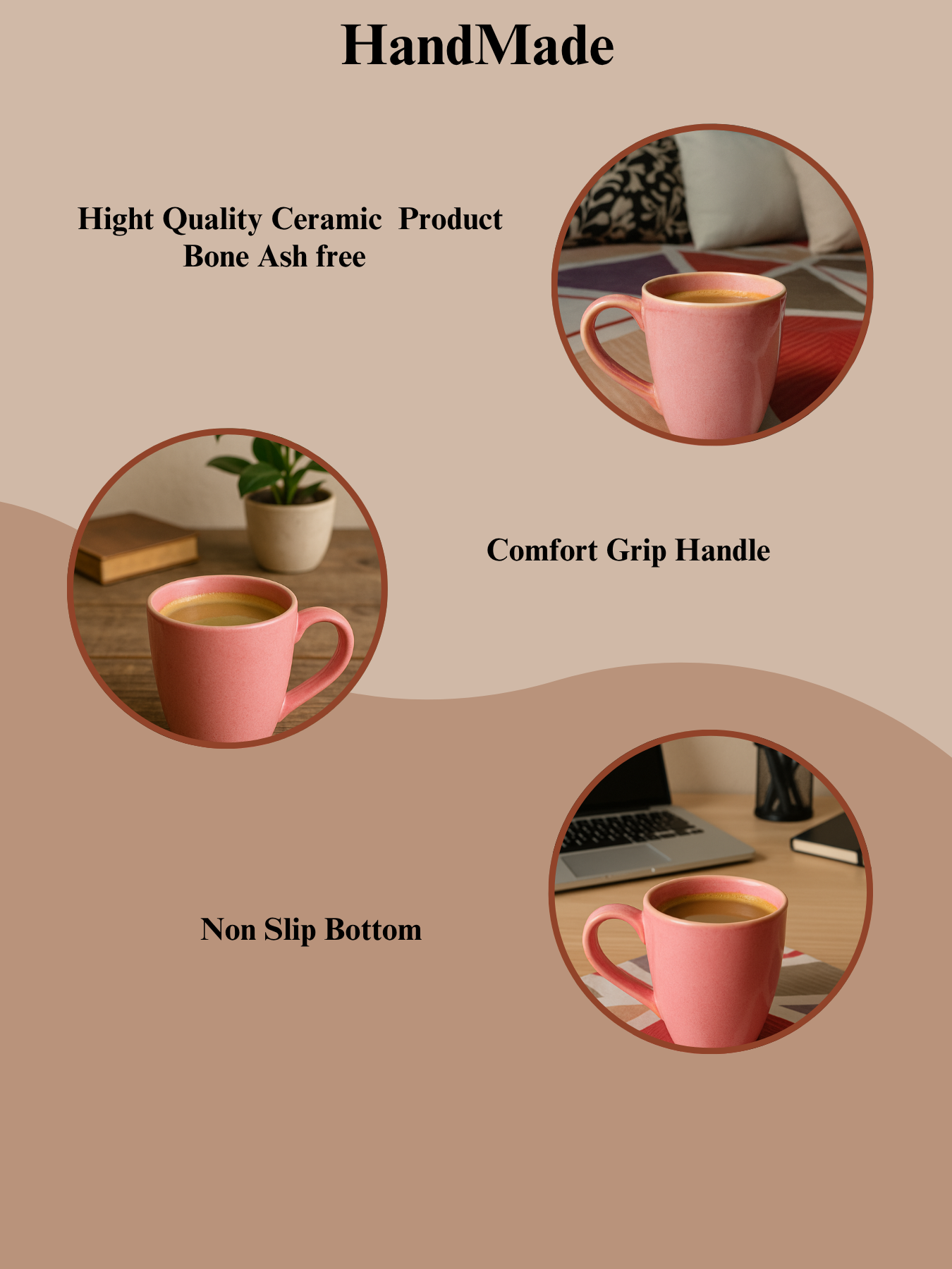 Glossy Pink Ceramic Coffee Mug – 350ML