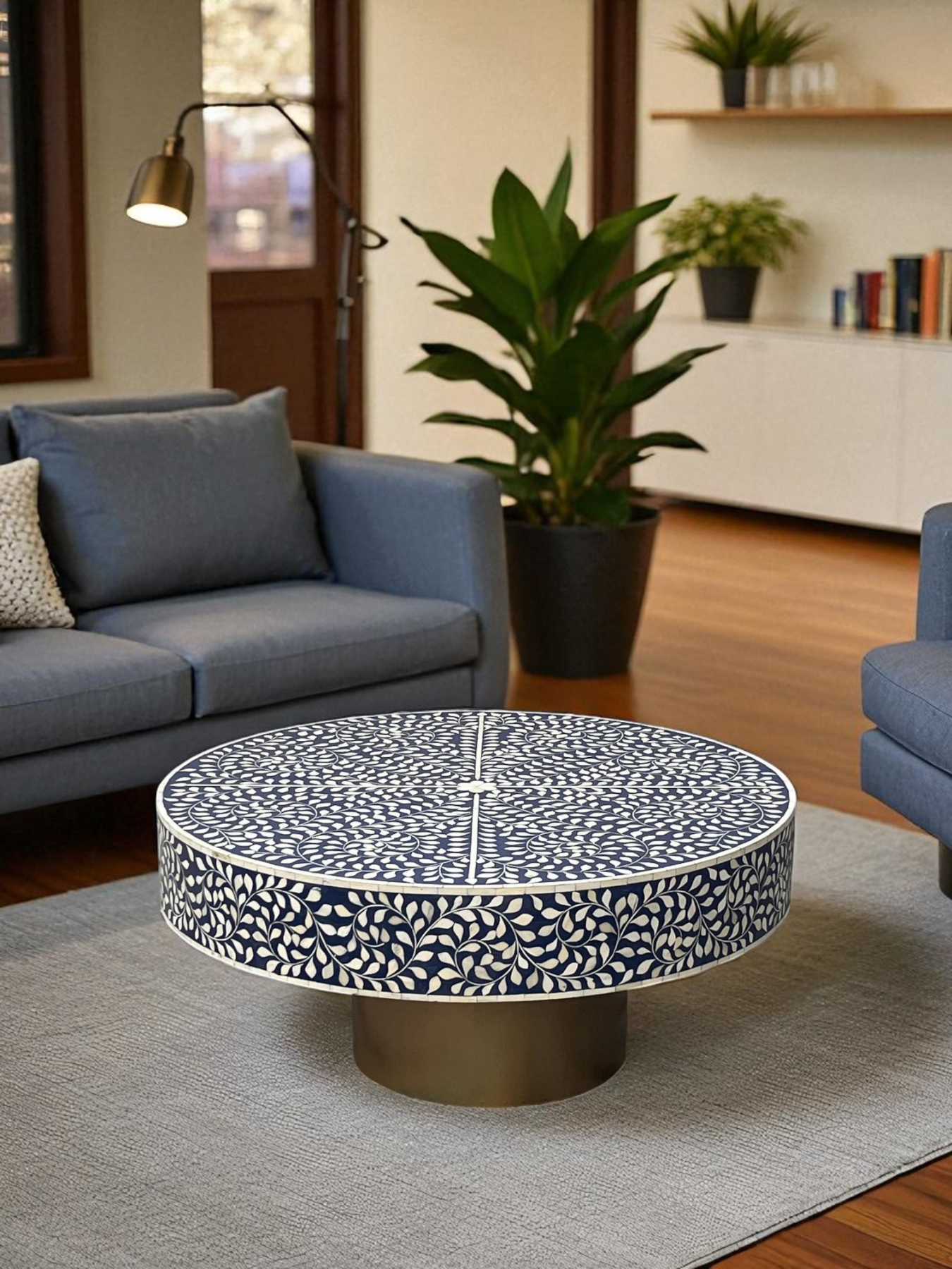 Inlay Blue Round Coffee Table - Cleo